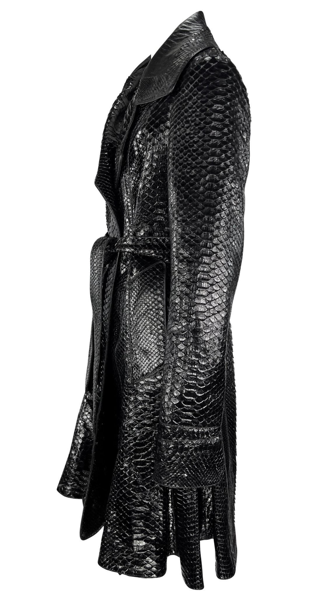 2000s Yves Saint Laurent by Tom Ford Black Python Skin Flared Hem Coat - RealList