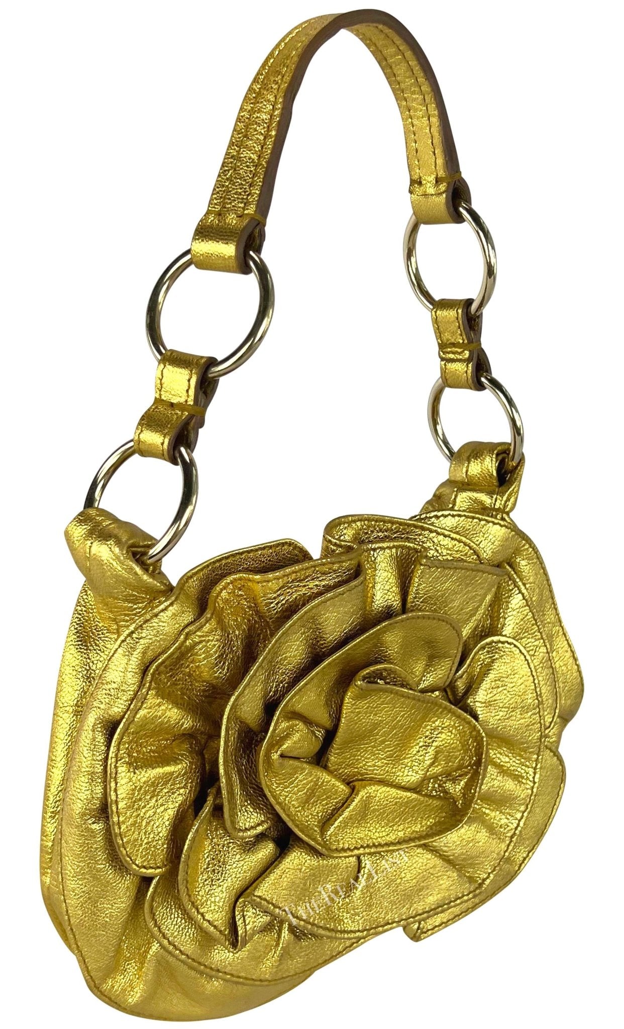 2000s Yves Saint Laurent by Tom Ford Gold Metallic Leather Floral Mini Bag - RealList
