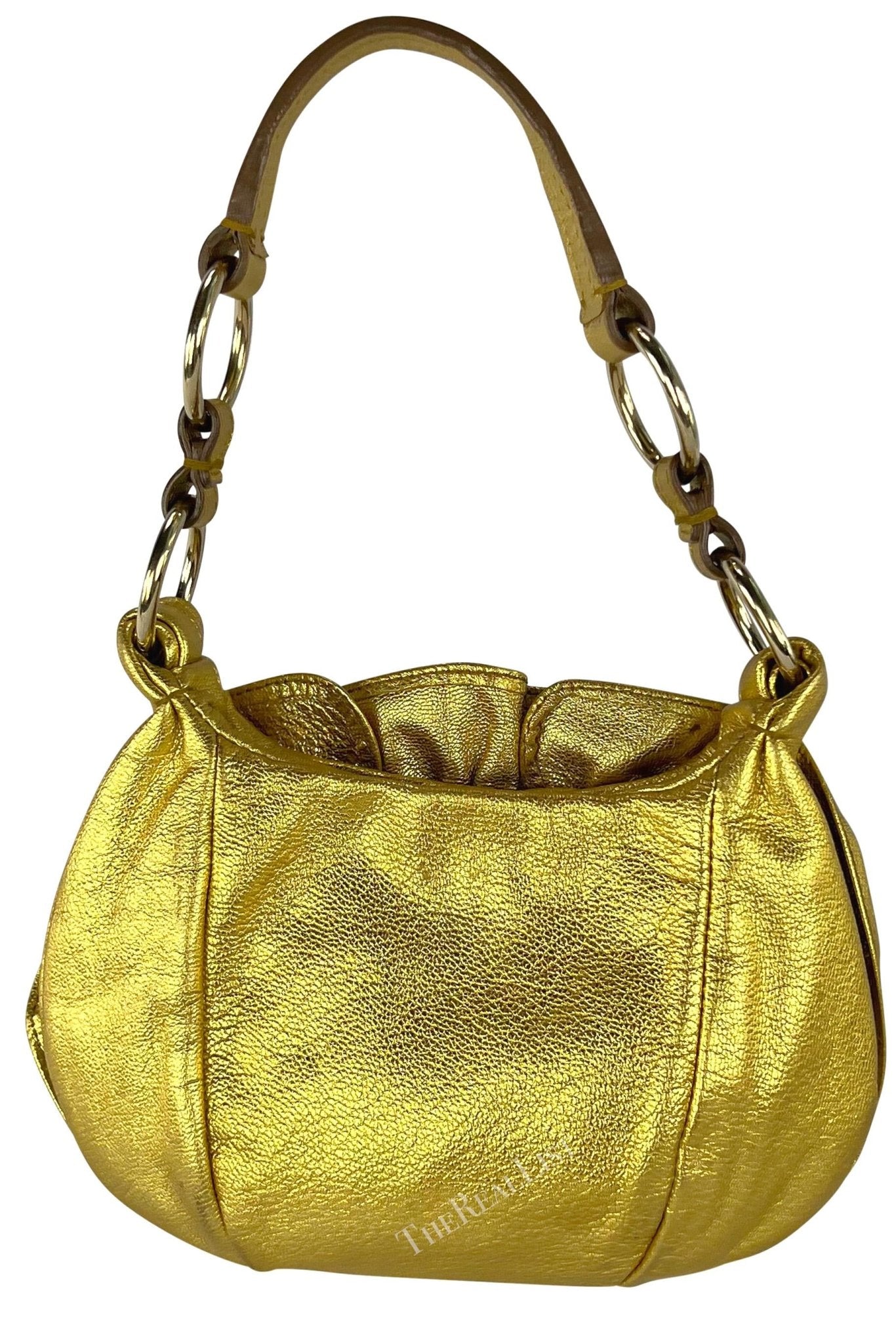 2000s Yves Saint Laurent by Tom Ford Gold Metallic Leather Floral Mini Bag - RealList