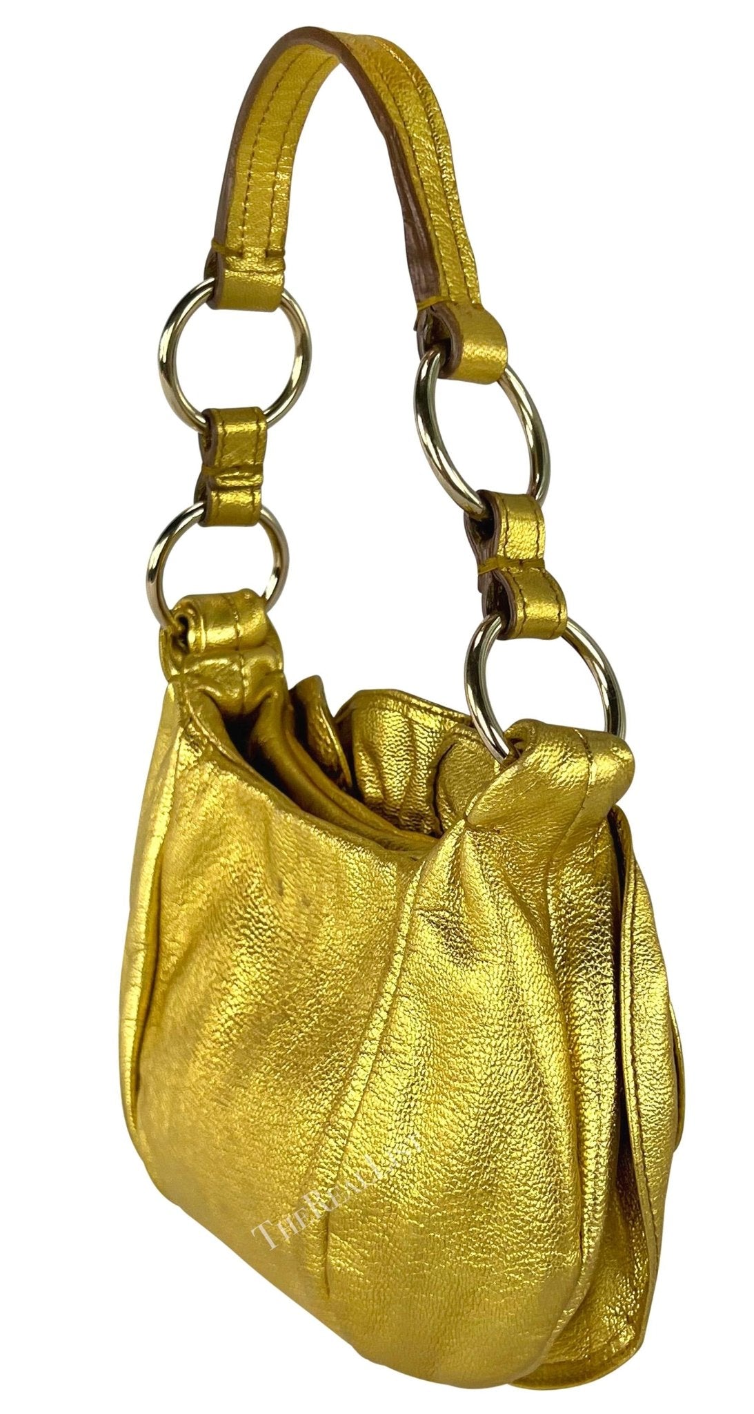 2000s Yves Saint Laurent by Tom Ford Gold Metallic Leather Floral Mini Bag - RealList