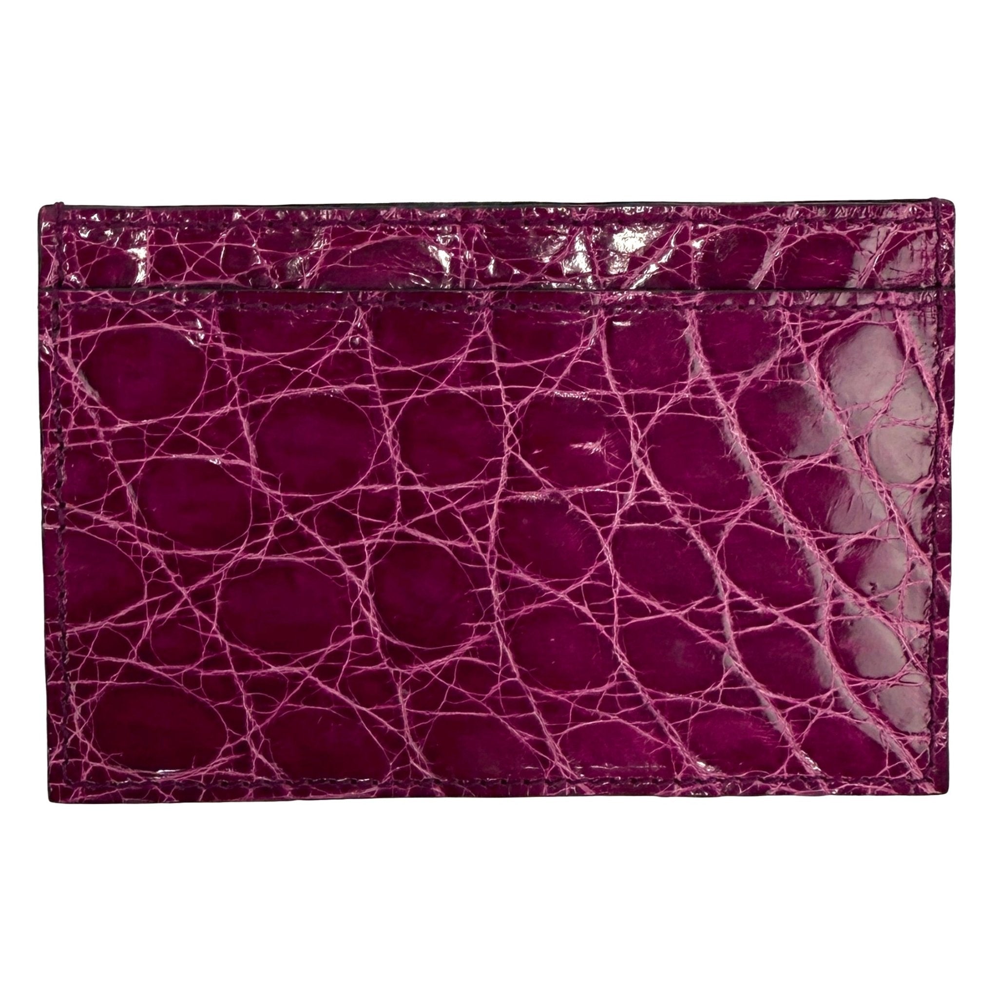 2000s Yves Saint Laurent Genuine Alligator Skin Fuchsia Leather Card Holder - RealList