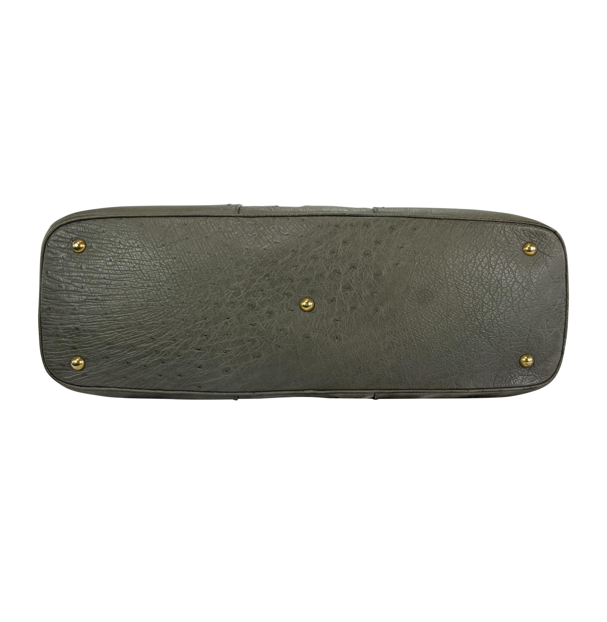 2000s Yves Saint Laurent Genuine Ostrich Skin XL Grey Muse Tote Bag - RealList