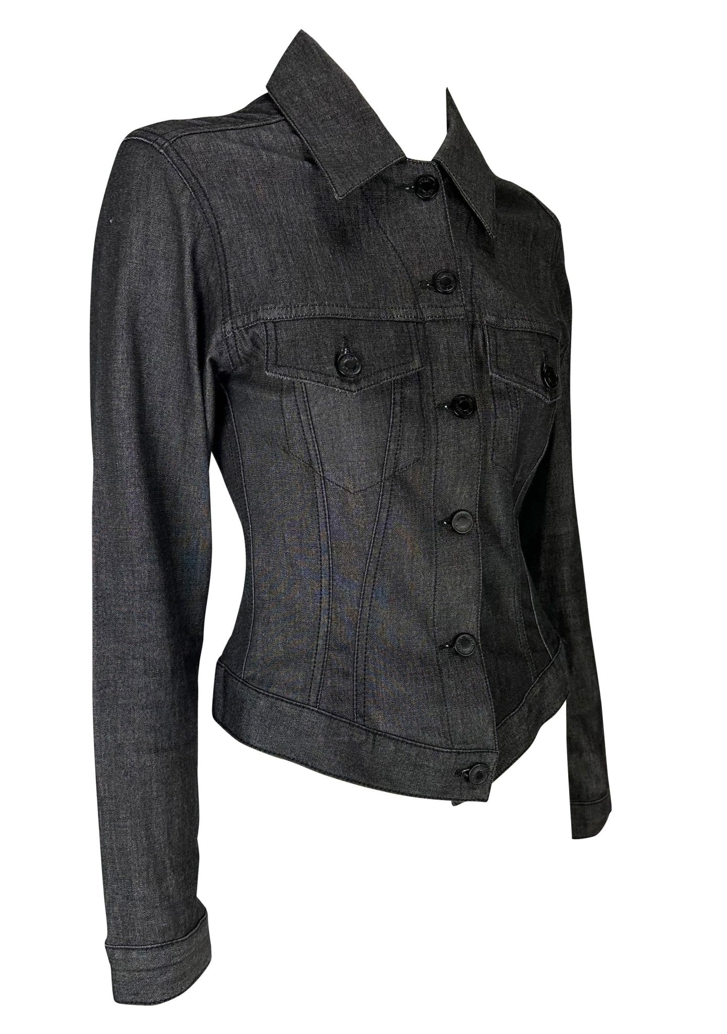 2001 Gucci by Tom Ford Black Stretch Denim Cotton Monochrome Jacket - RealList
