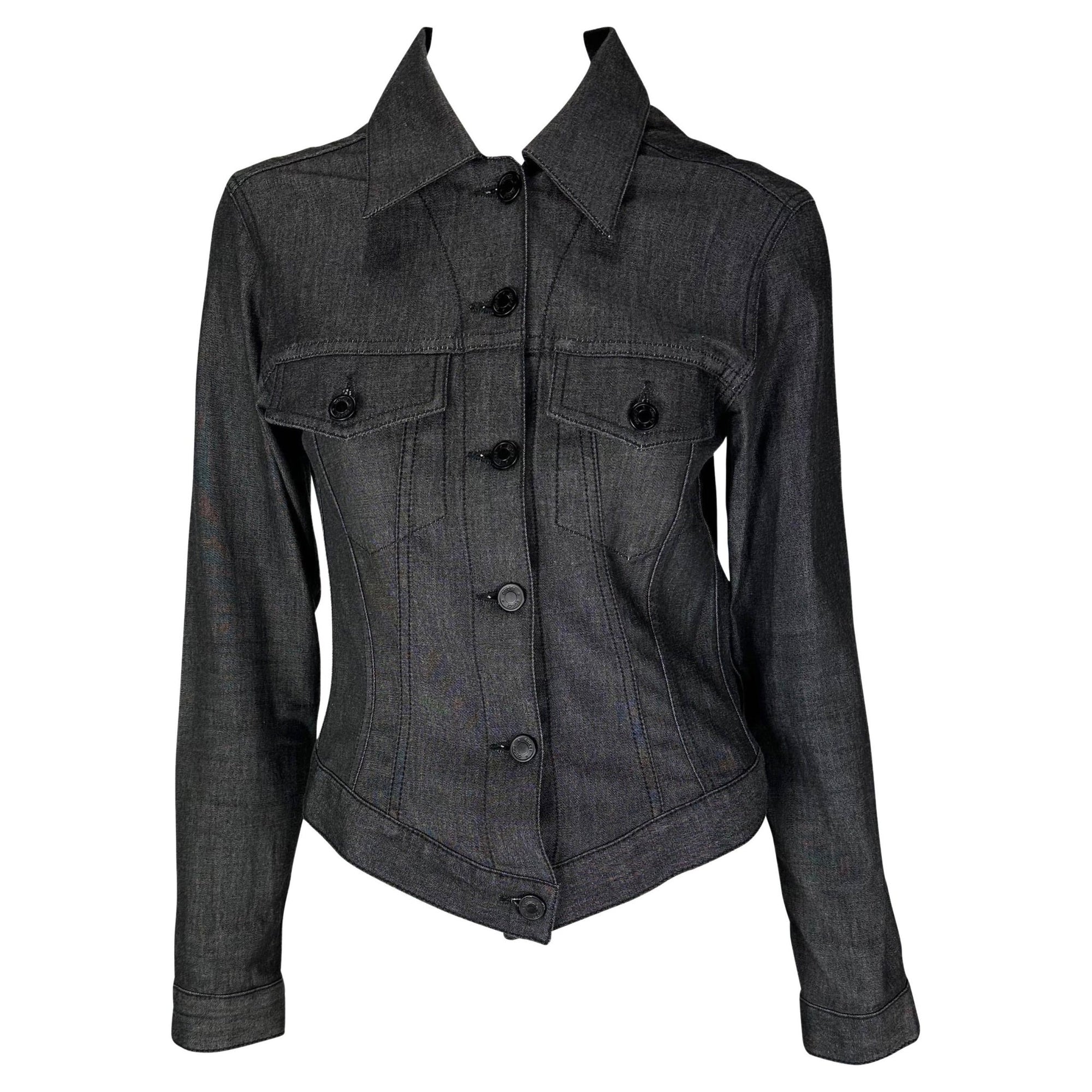 2001 Gucci by Tom Ford Black Stretch Denim Cotton Monochrome Jacket - RealList