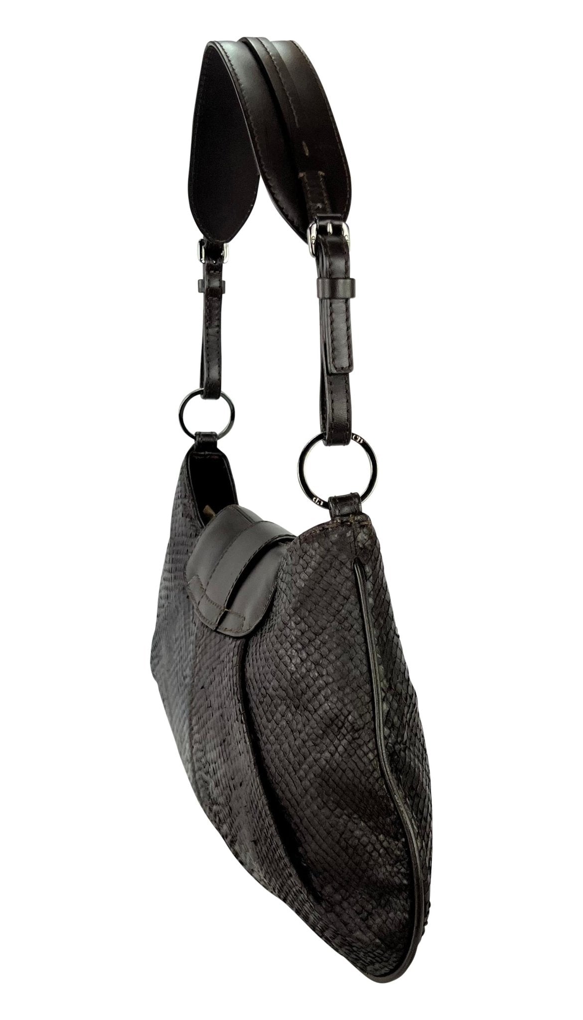 2002 Christian Dior by John Galliano Genuine Snakeskin Brown Shoulder Bag - RealList