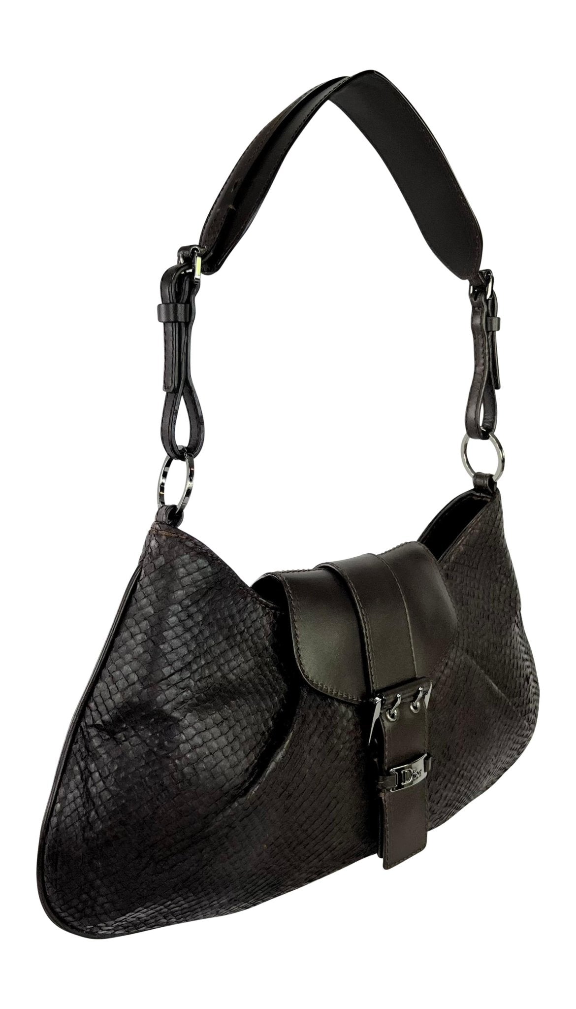 2002 Christian Dior by John Galliano Genuine Snakeskin Brown Shoulder Bag - RealList