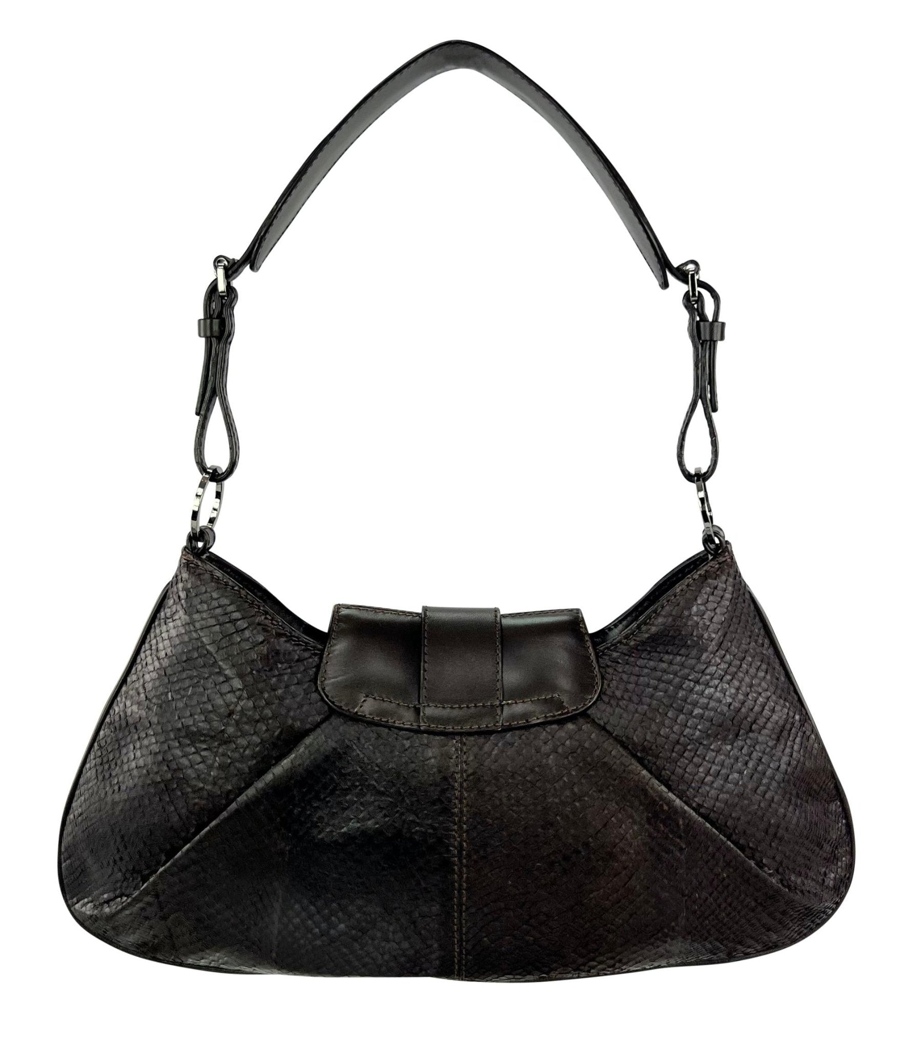 2002 Christian Dior by John Galliano Genuine Snakeskin Brown Shoulder Bag - RealList