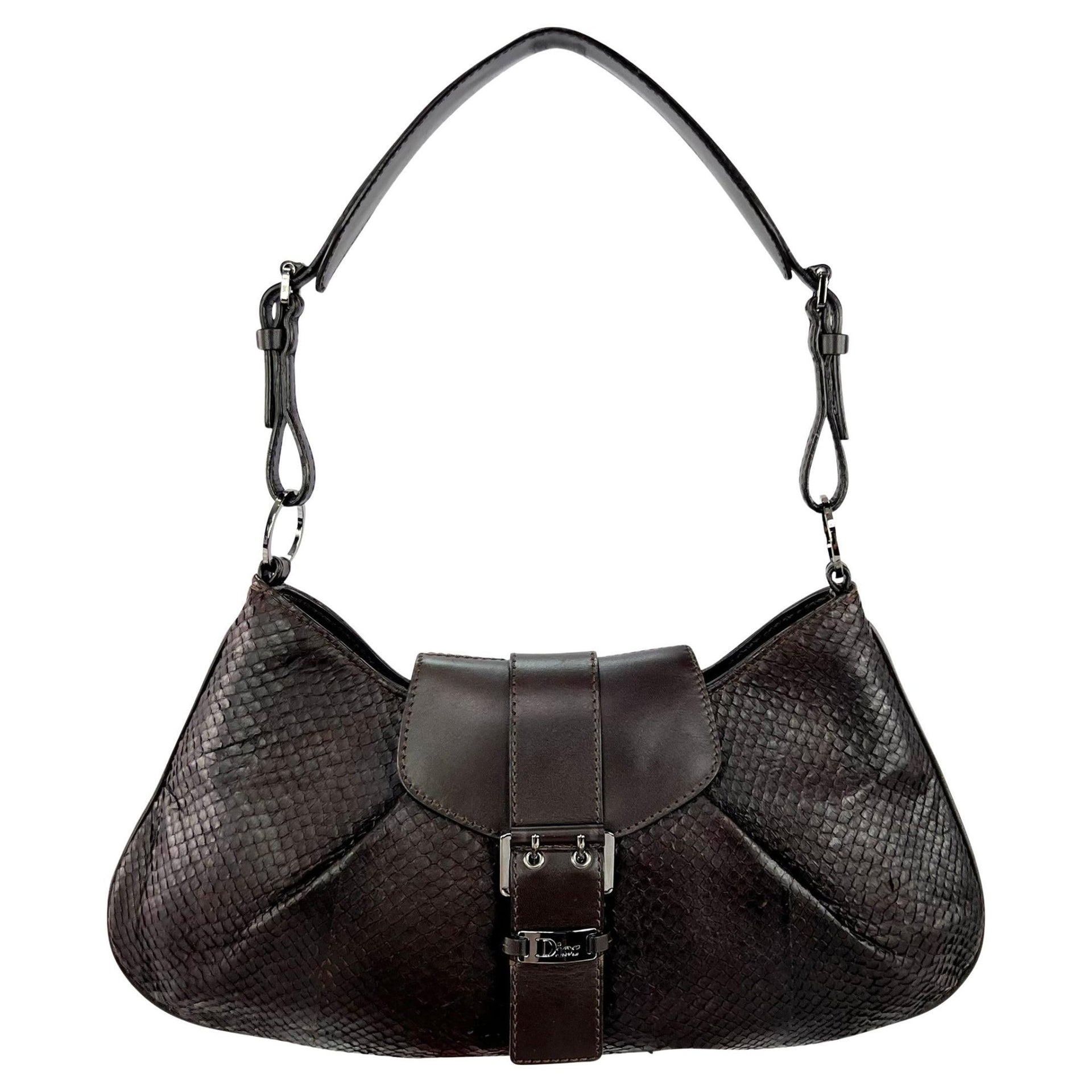 2002 Christian Dior by John Galliano Genuine Snakeskin Brown Shoulder Bag - RealList