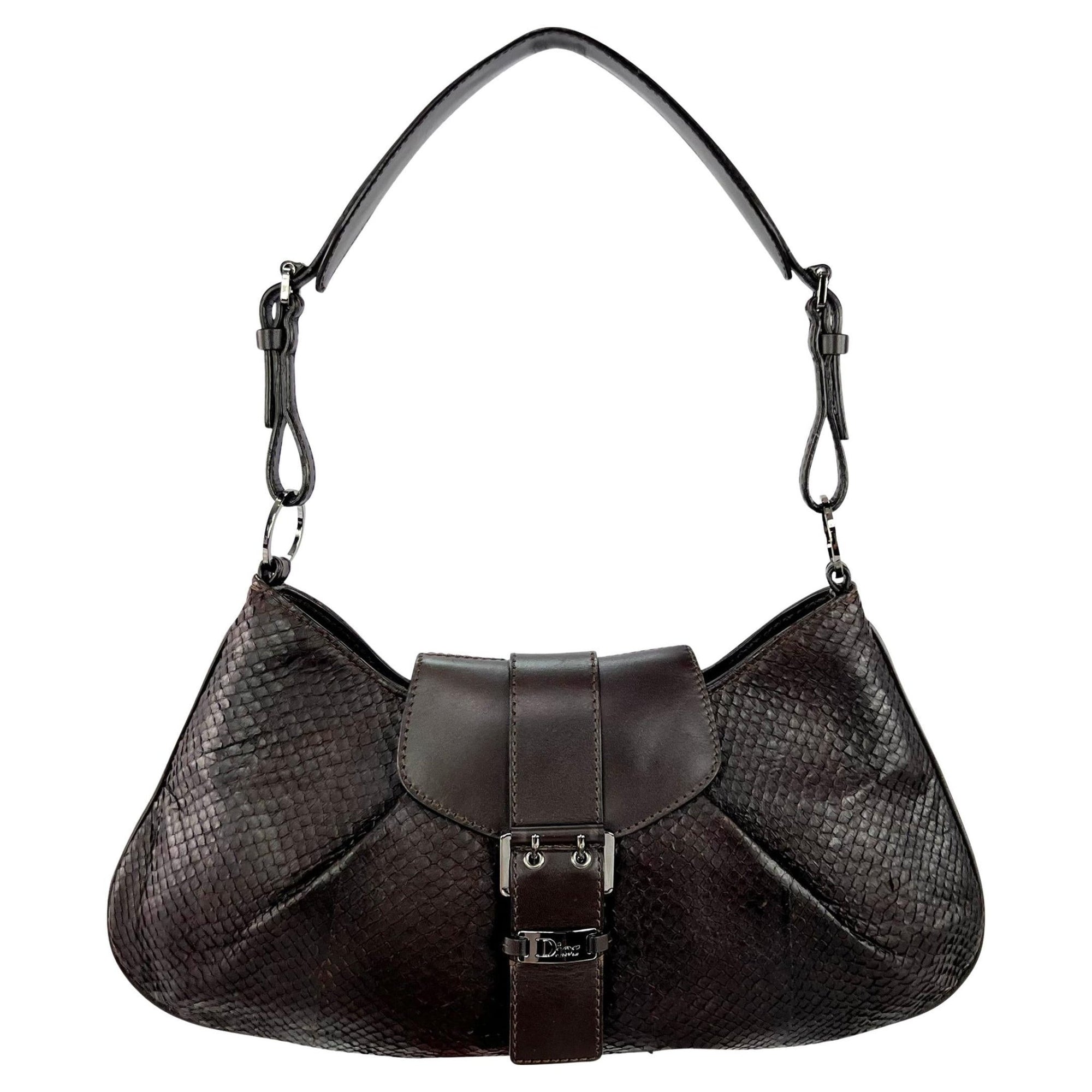 2002 Christian Dior by John Galliano Genuine Snakeskin Brown Shoulder Bag - RealList