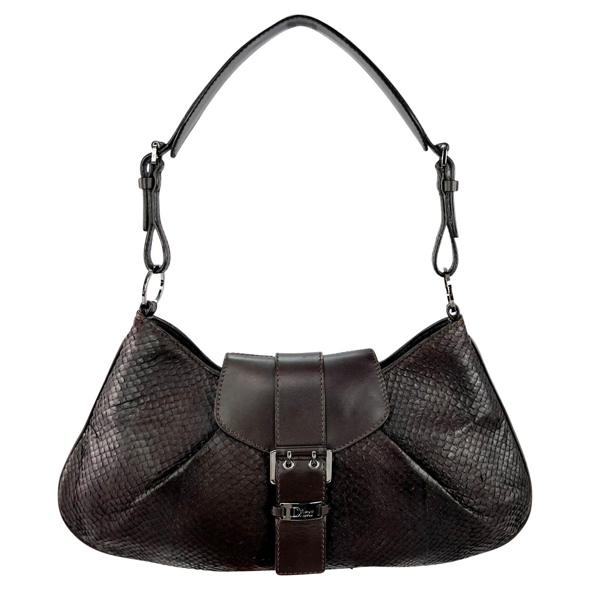 2002 Christian Dior by John Galliano Genuine Snakeskin Brown Shoulder Bag - RealList