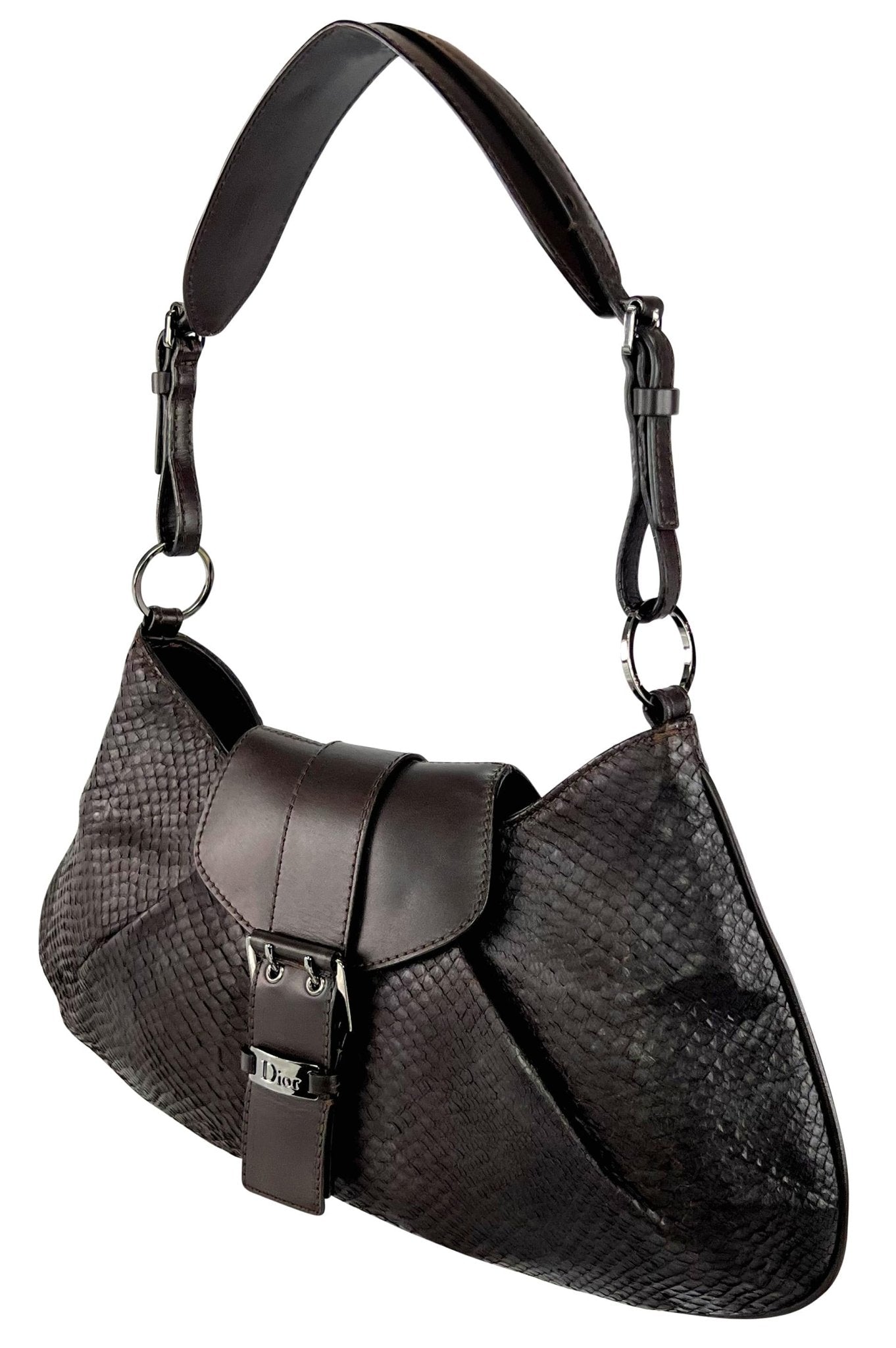 2002 Christian Dior by John Galliano Genuine Snakeskin Brown Shoulder Bag - RealList