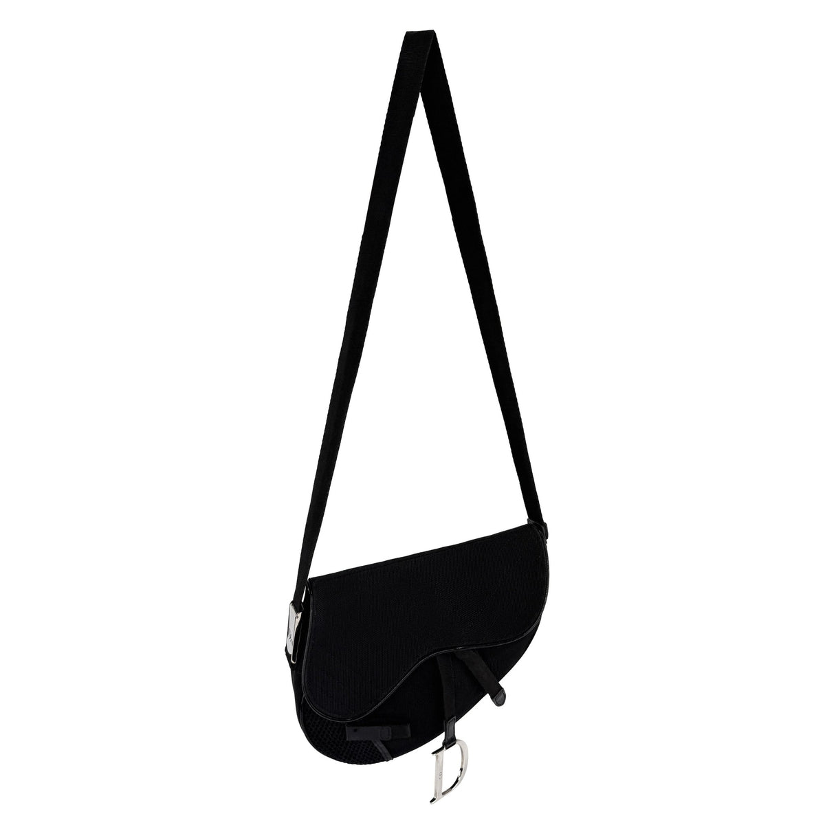 2002 Christian Dior John Galliano Black Mesh Nylon Crossbody Saddle Bag - RealList