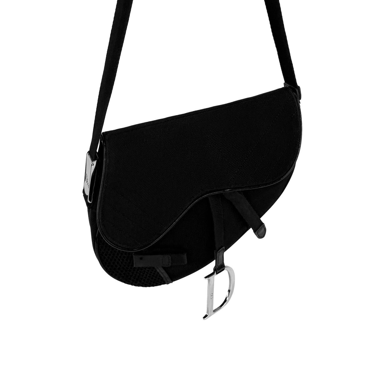 2002 Christian Dior John Galliano Black Mesh Nylon Crossbody Saddle Bag - RealList
