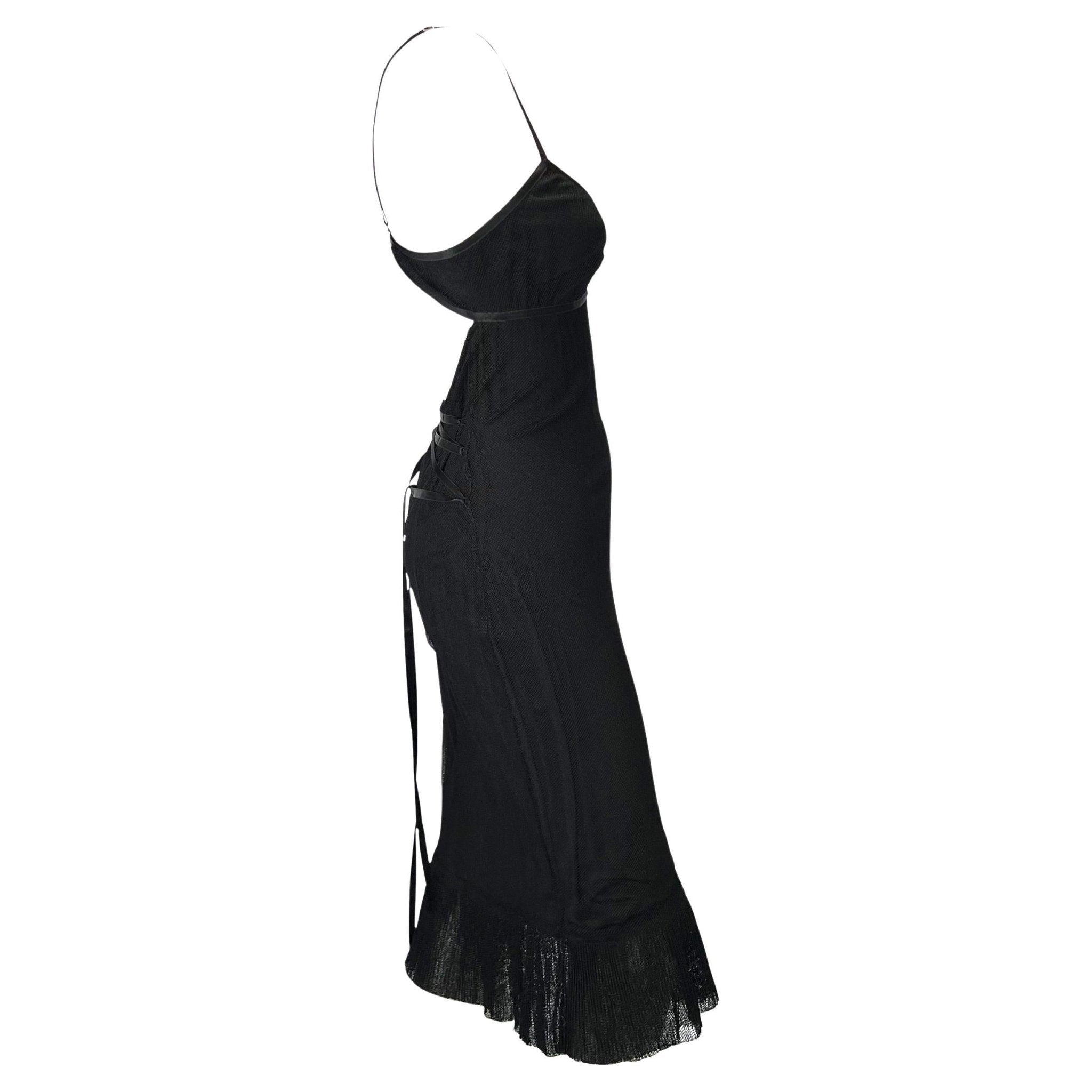 2002 Gucci by Tom Ford Pleated Tulle Overlay Corset Lace Up Black Dress - RealList