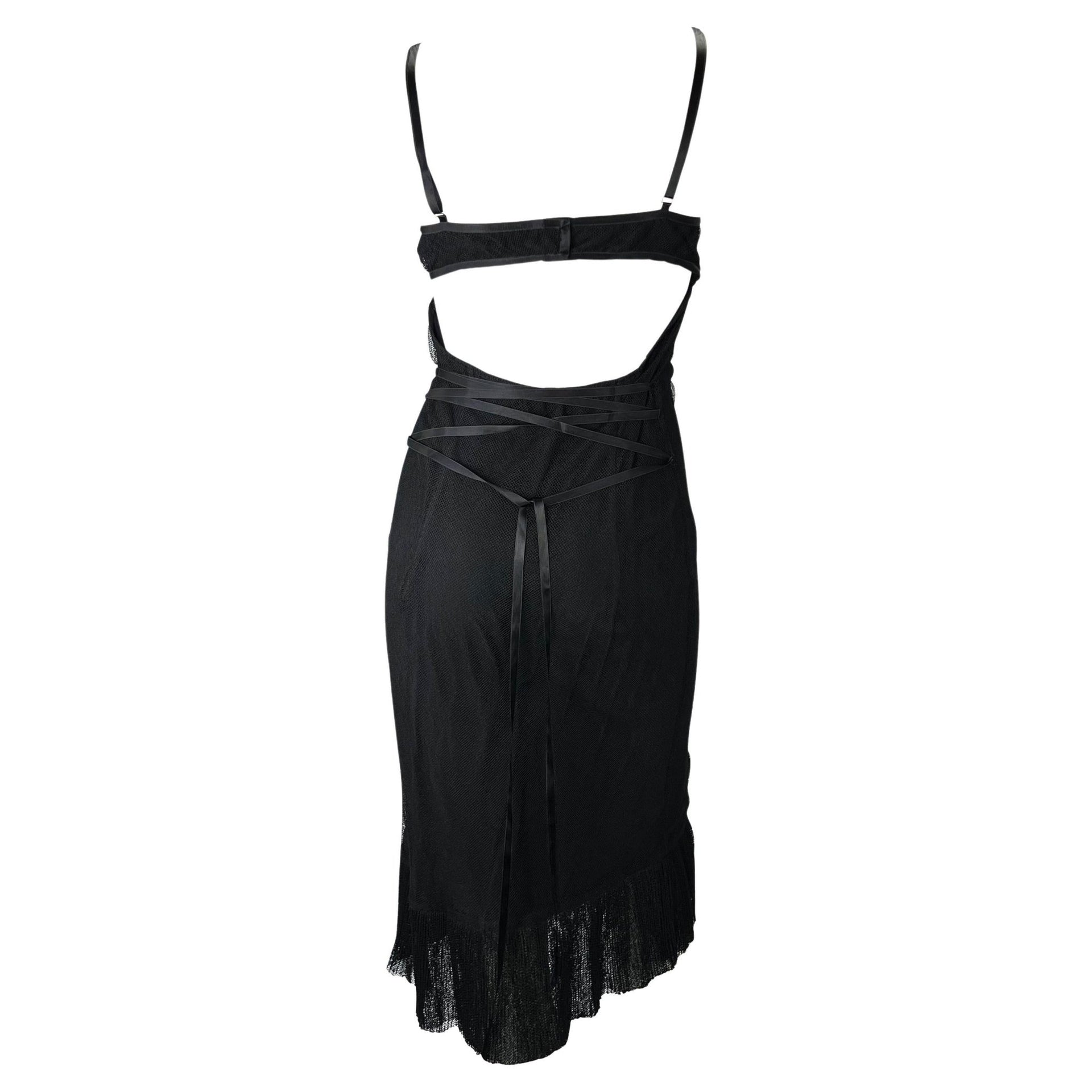 2002 Gucci by Tom Ford Pleated Tulle Overlay Corset Lace Up Black Dress - RealList