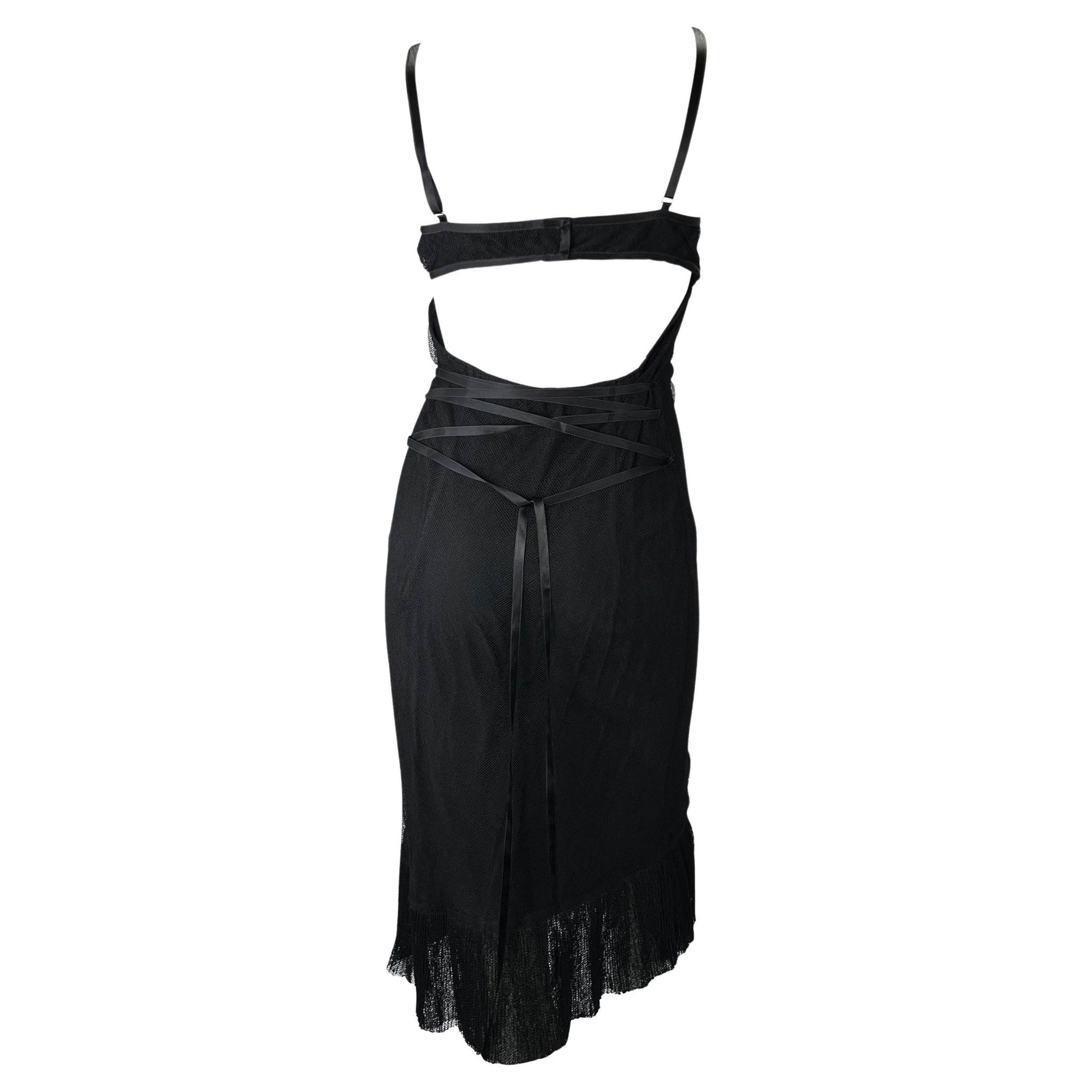 2002 Gucci by Tom Ford Pleated Tulle Overlay Corset Lace Up Black Dress - RealList