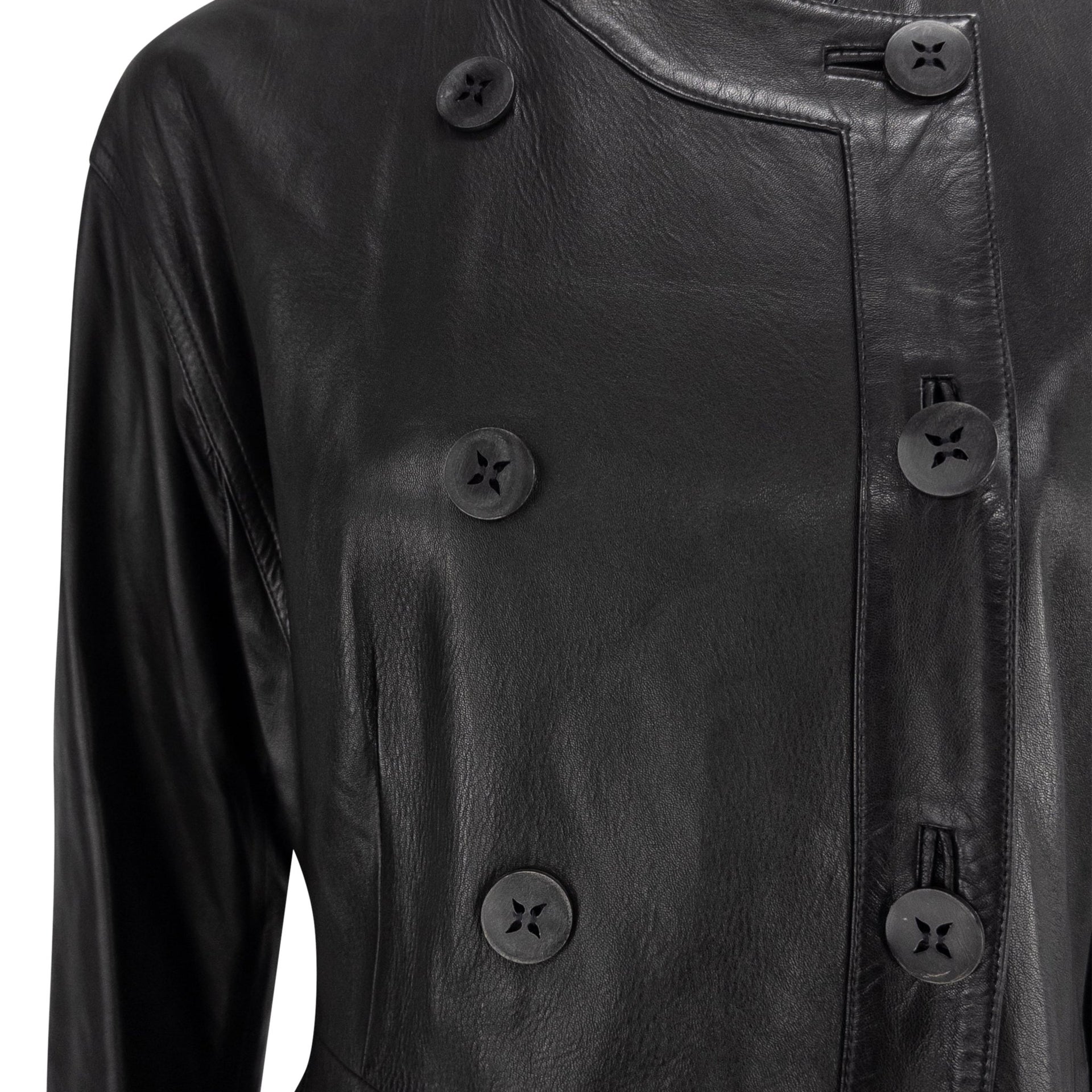 2002 John Galliano Black Lambskin Leather Double Breasted Coat - RealList