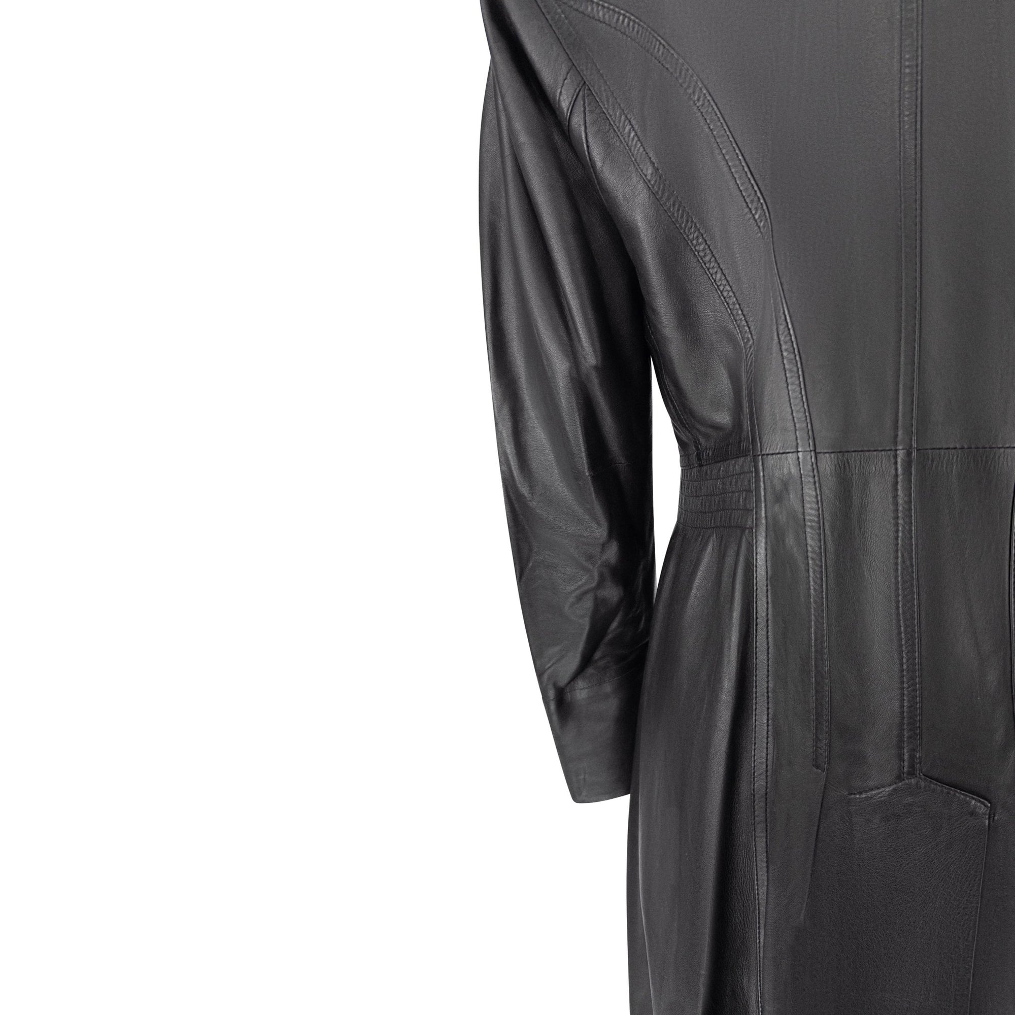 2002 John Galliano Black Lambskin Leather Double Breasted Coat - RealList