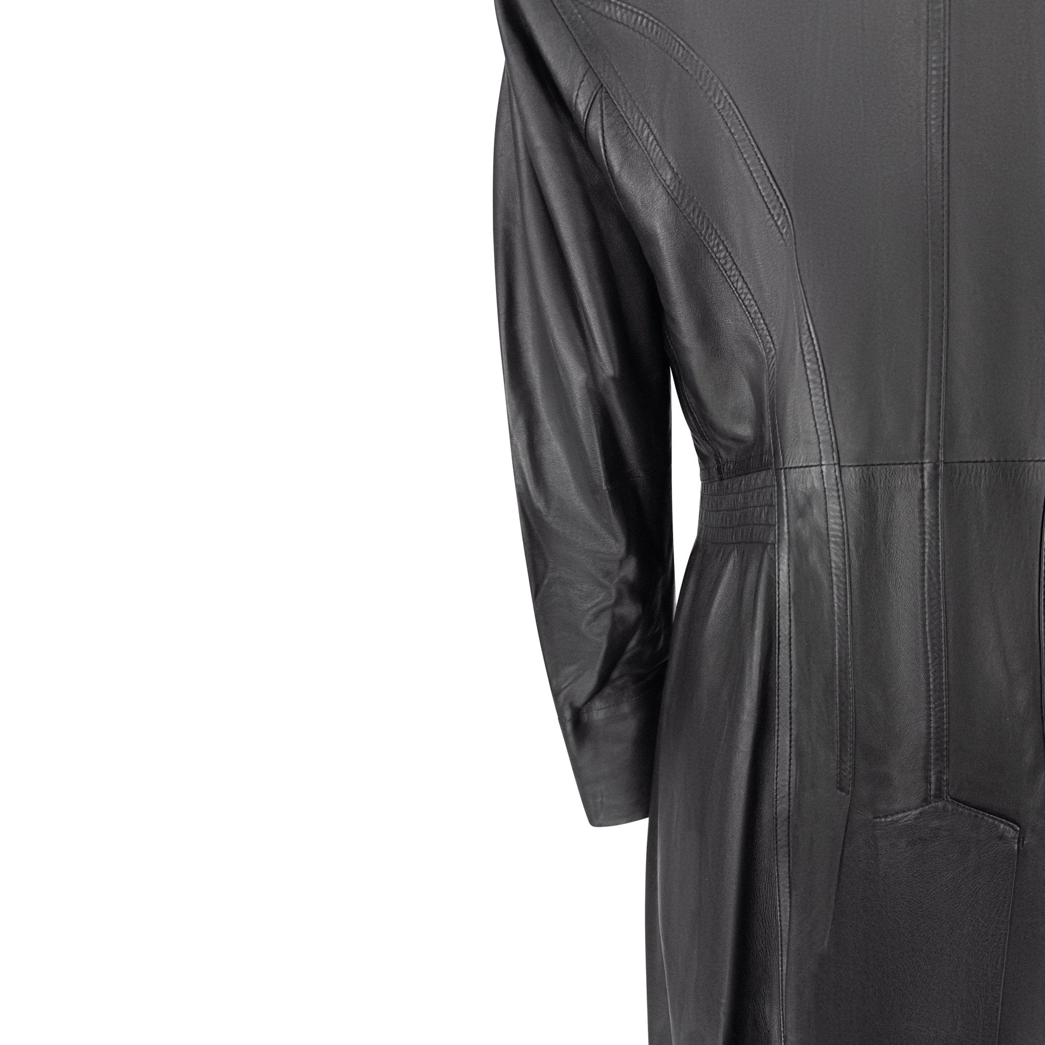 2002 John Galliano Black Lambskin Leather Double Breasted Coat - RealList