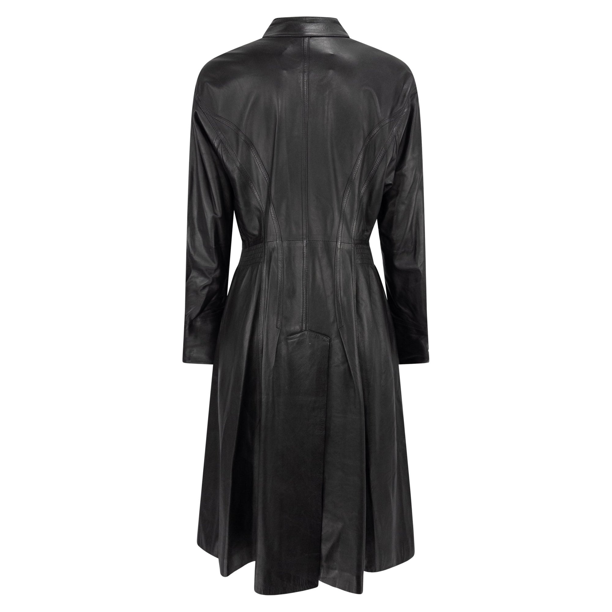 2002 John Galliano Black Lambskin Leather Double Breasted Coat - RealList