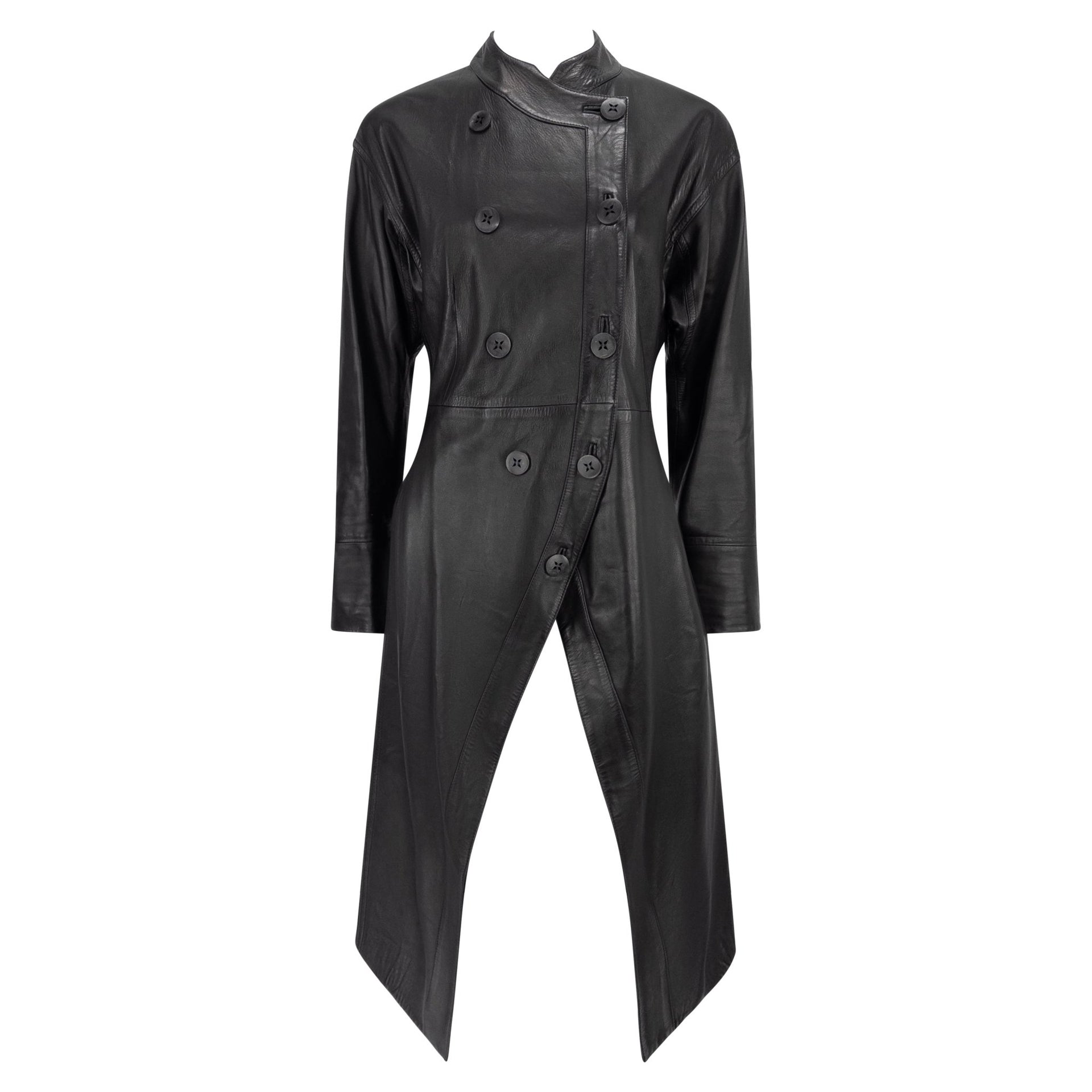 2002 John Galliano Black Lambskin Leather Double Breasted Coat - RealList