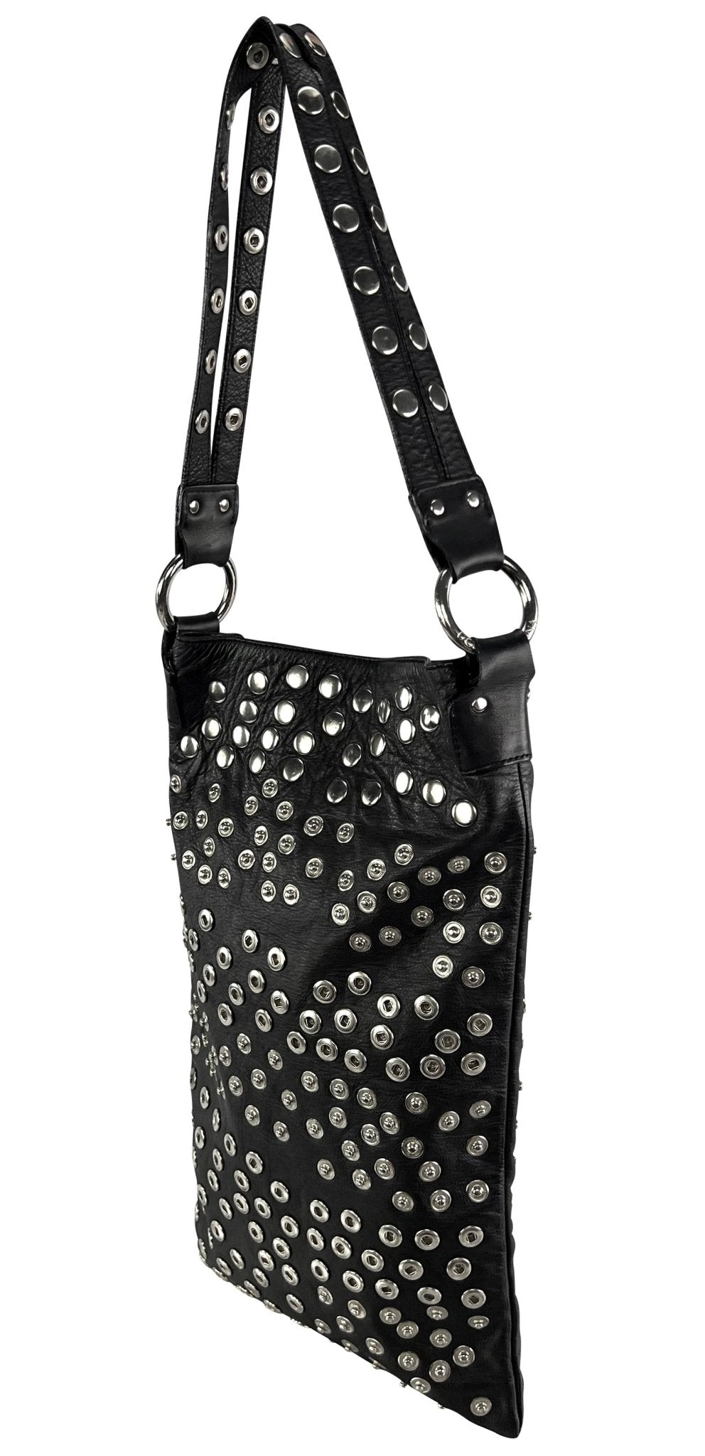 2003 Dolce & Gabbana Runway Snap Adjustable Black Leather Long Shoulder Tote Bag - RealList