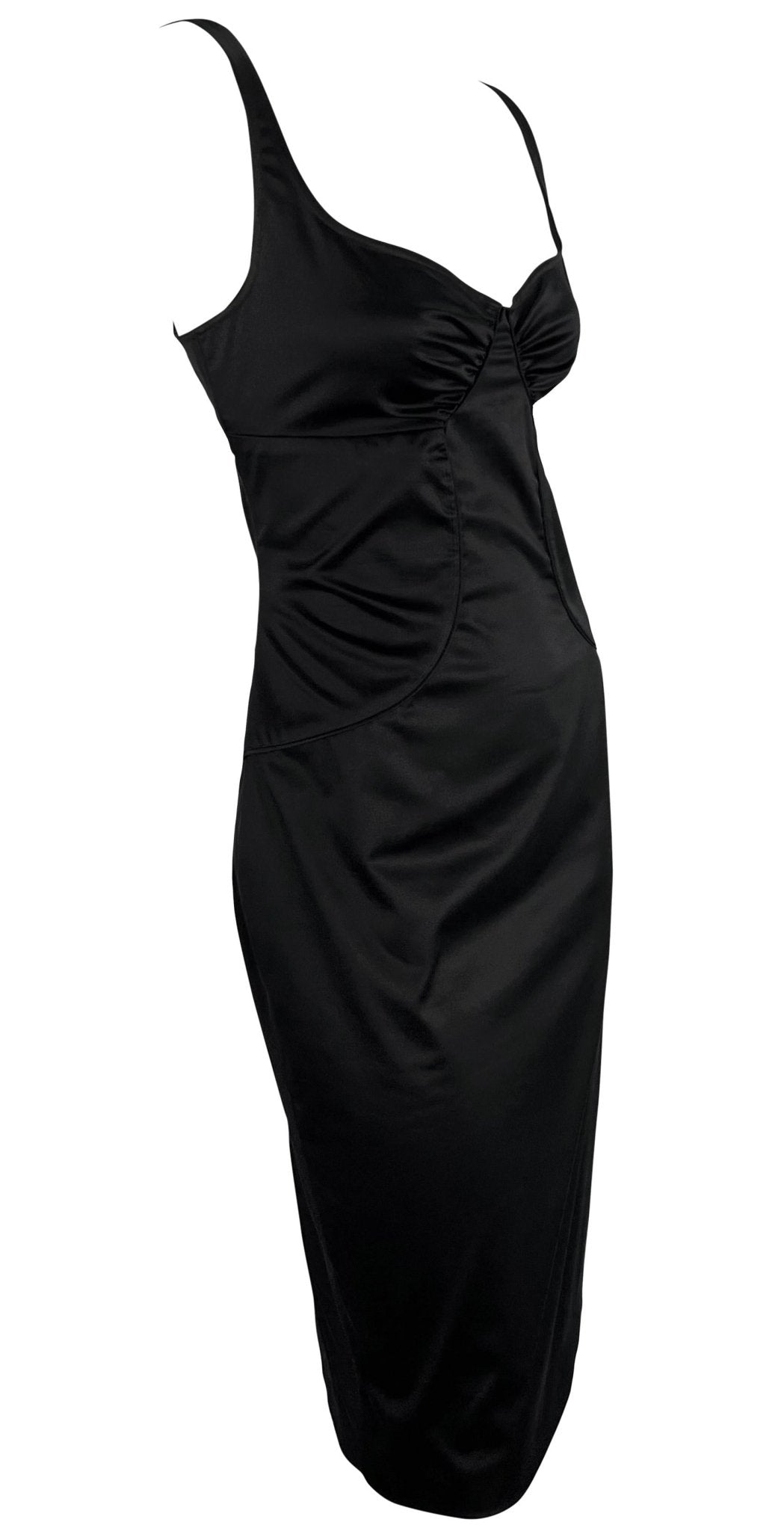 2003 Gucci by Tom Ford Cutout Black Ruched Body Panel Sleeveless Black Dress - RealList