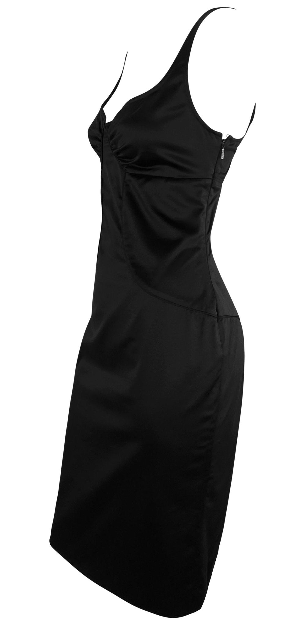 2003 Gucci by Tom Ford Cutout Black Ruched Body Panel Sleeveless Black Dress - RealList