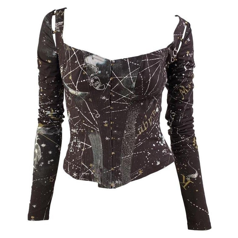 2003 Roberto Cavalli Brown Astrology Corset Top Removable Sleeves - RealList