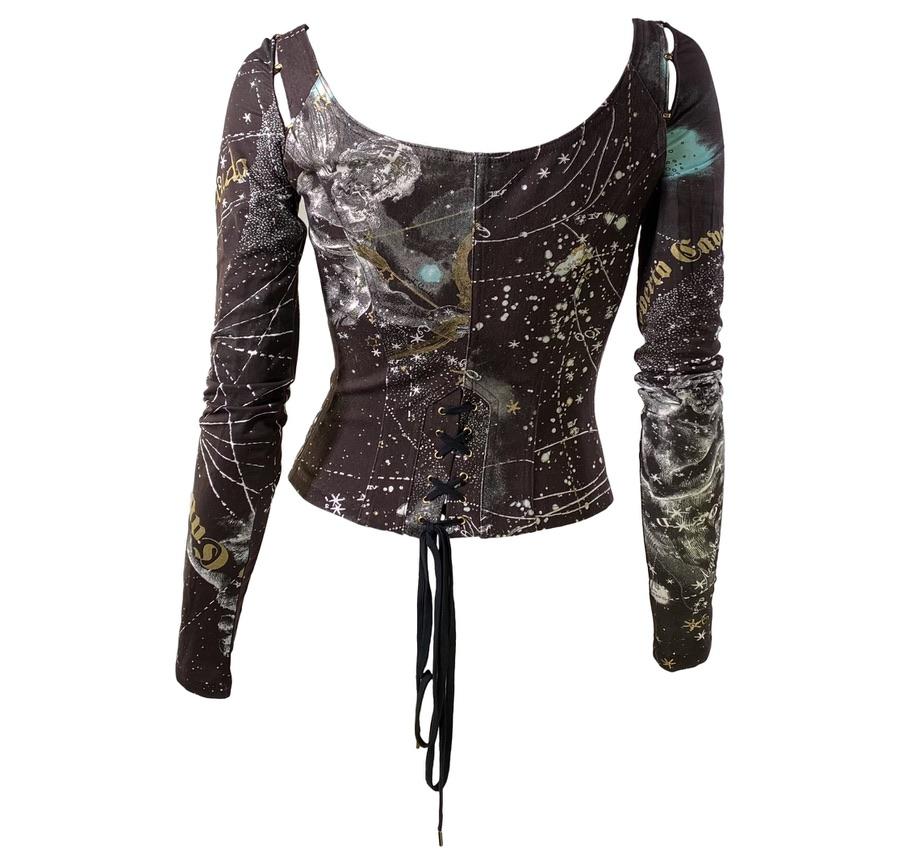 2003 Roberto Cavalli Brown Astrology Corset Top Removable Sleeves - RealList
