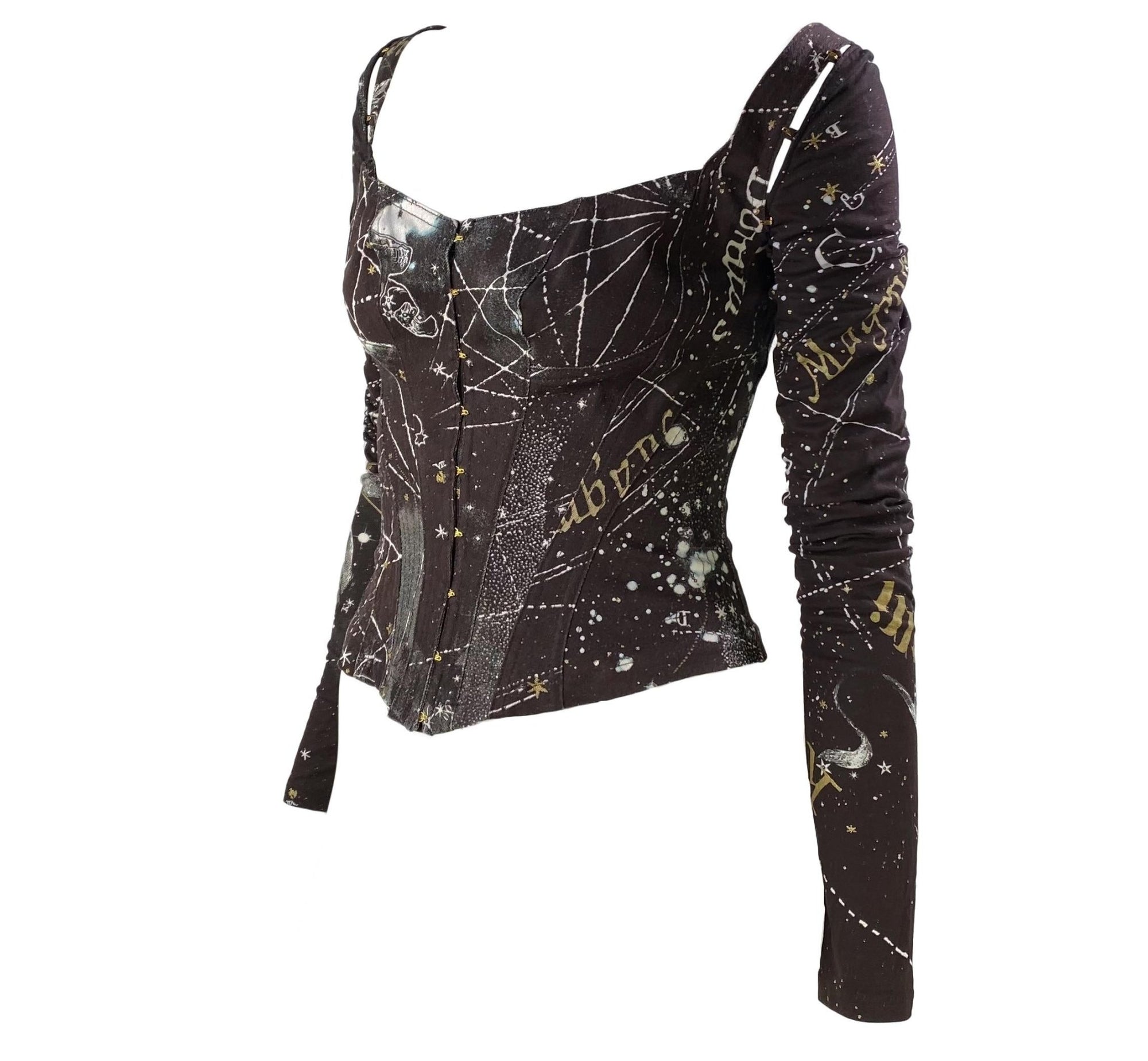 2003 Roberto Cavalli Brown Astrology Corset Top Removable Sleeves - RealList