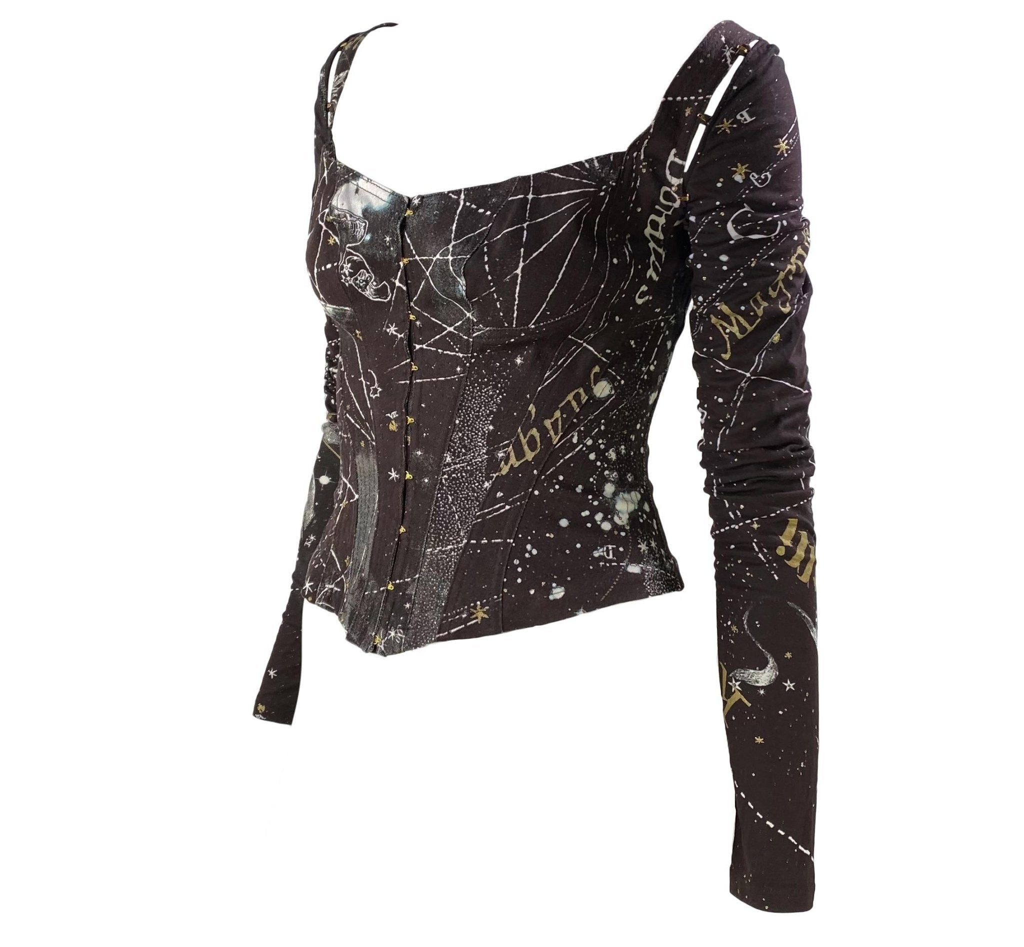 2003 Roberto Cavalli Brown Astrology Corset Top Removable Sleeves - RealList