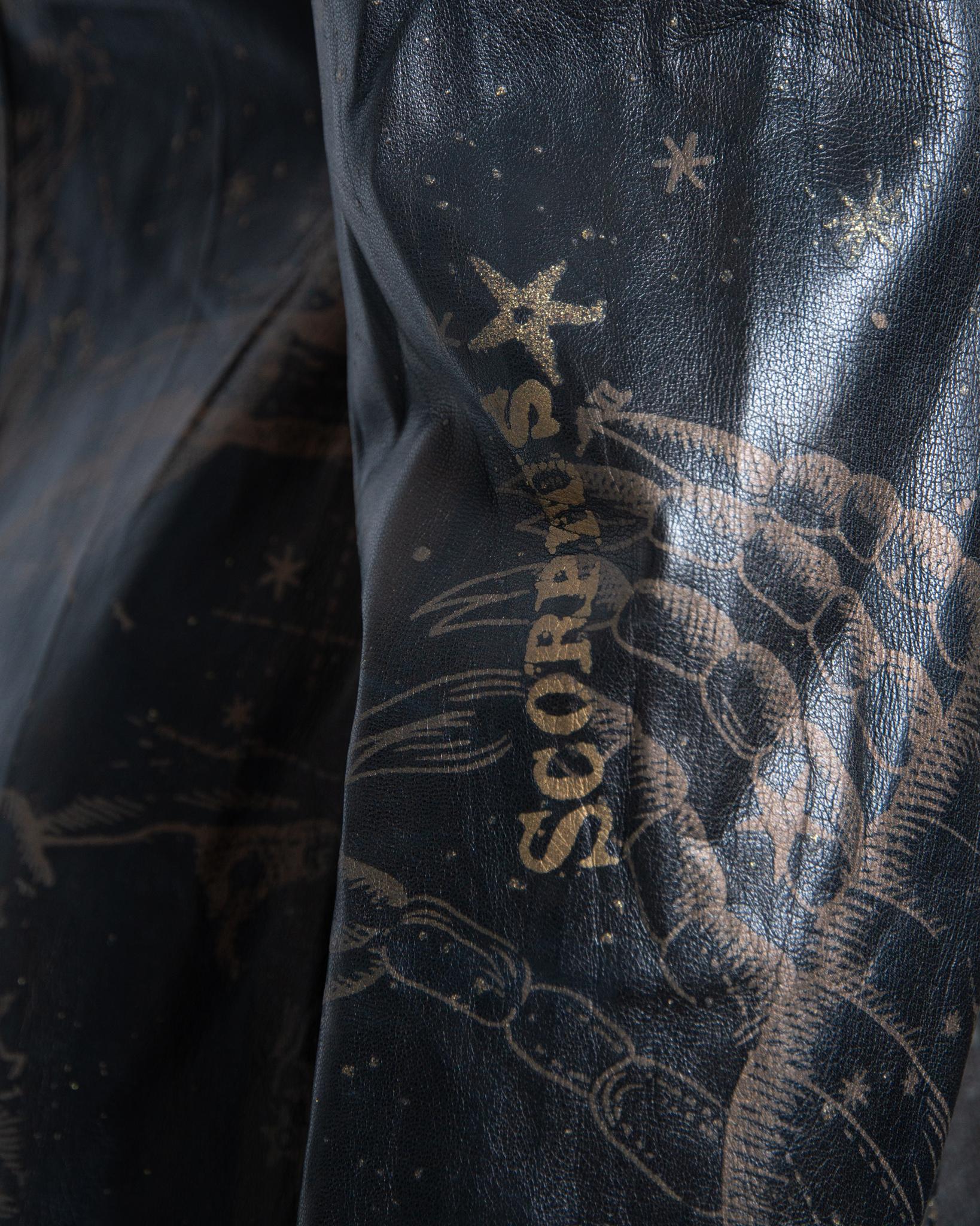 2003 Roberto Cavalli Leather Gold Astrology Print Hook Closure Shirt - RealList