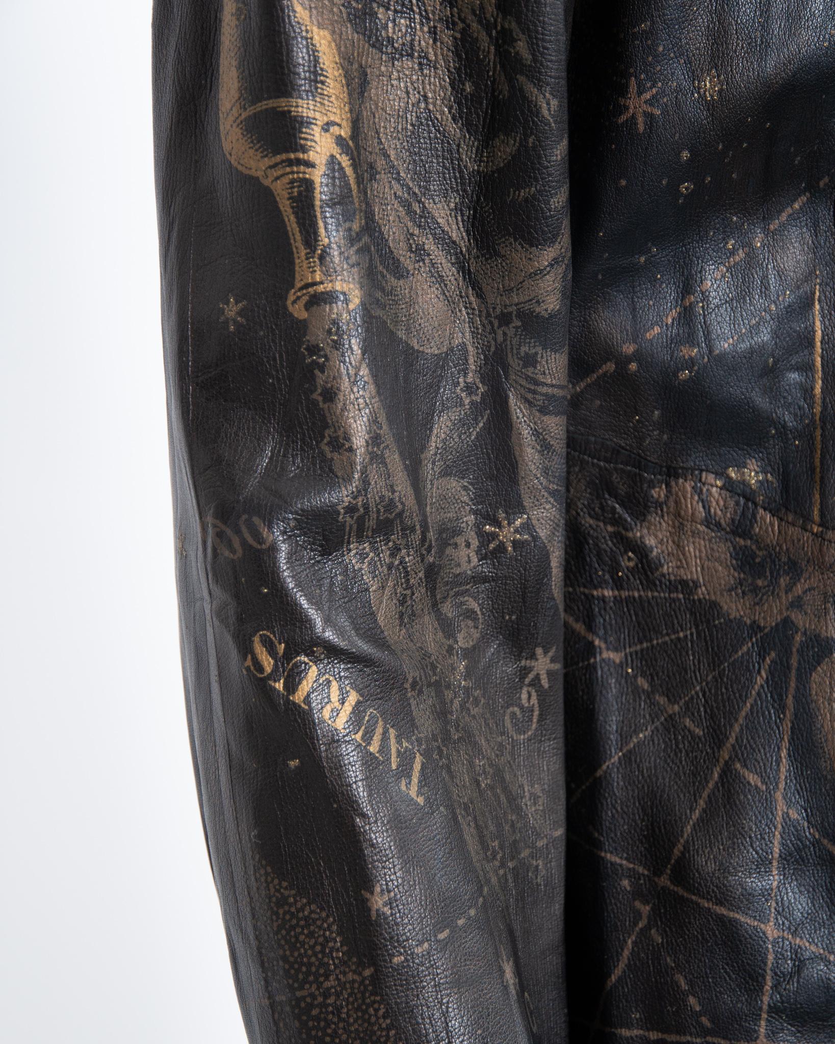 2003 Roberto Cavalli Leather Gold Astrology Print Hook Closure Shirt - RealList