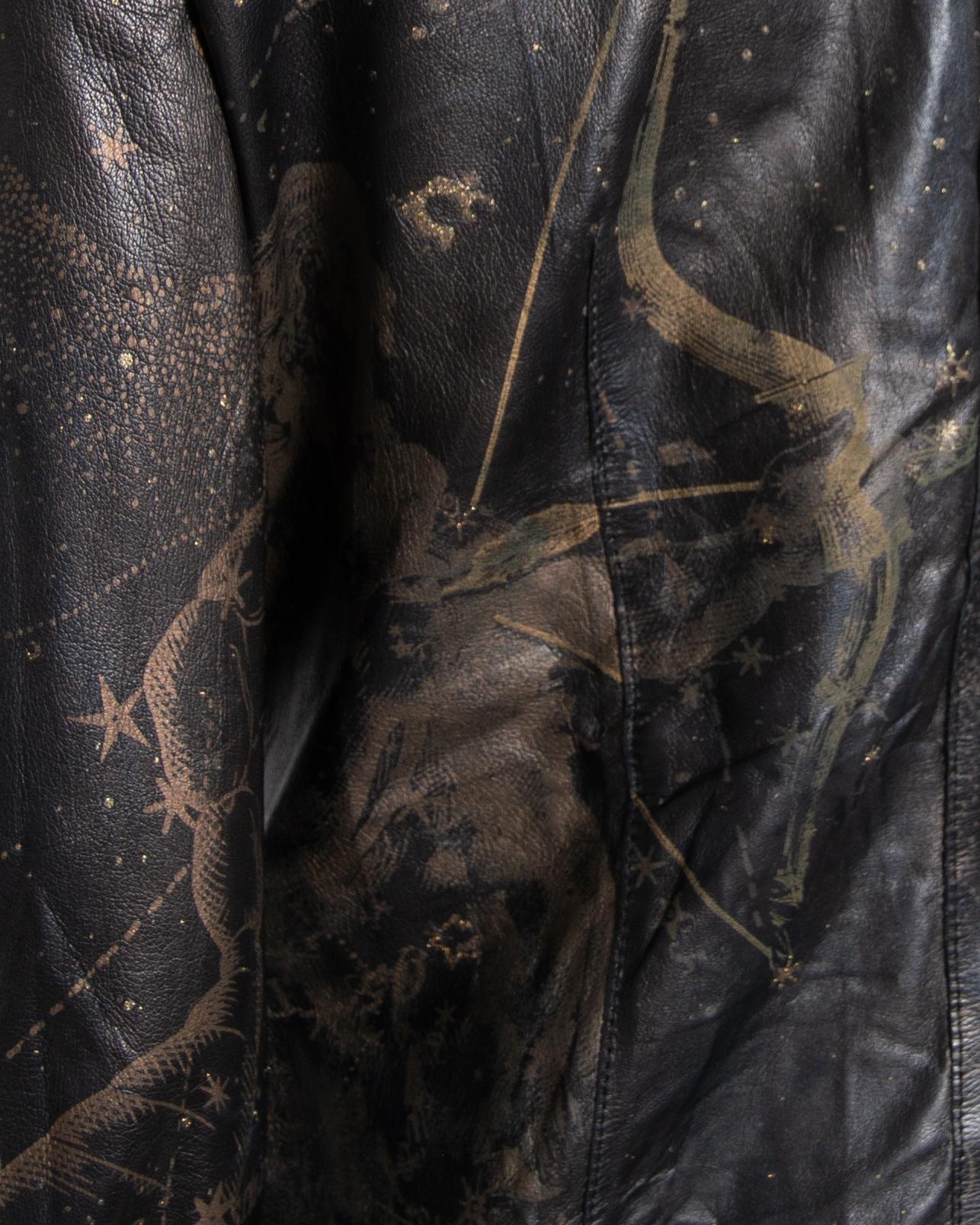 2003 Roberto Cavalli Leather Gold Astrology Print Hook Closure Shirt - RealList