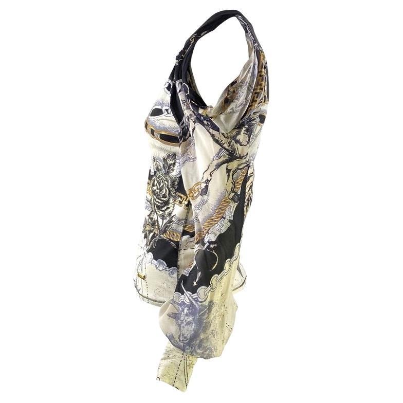 2003 Roberto Cavalli White Stretch Astrology Print Open Shoulder Shirt - RealList