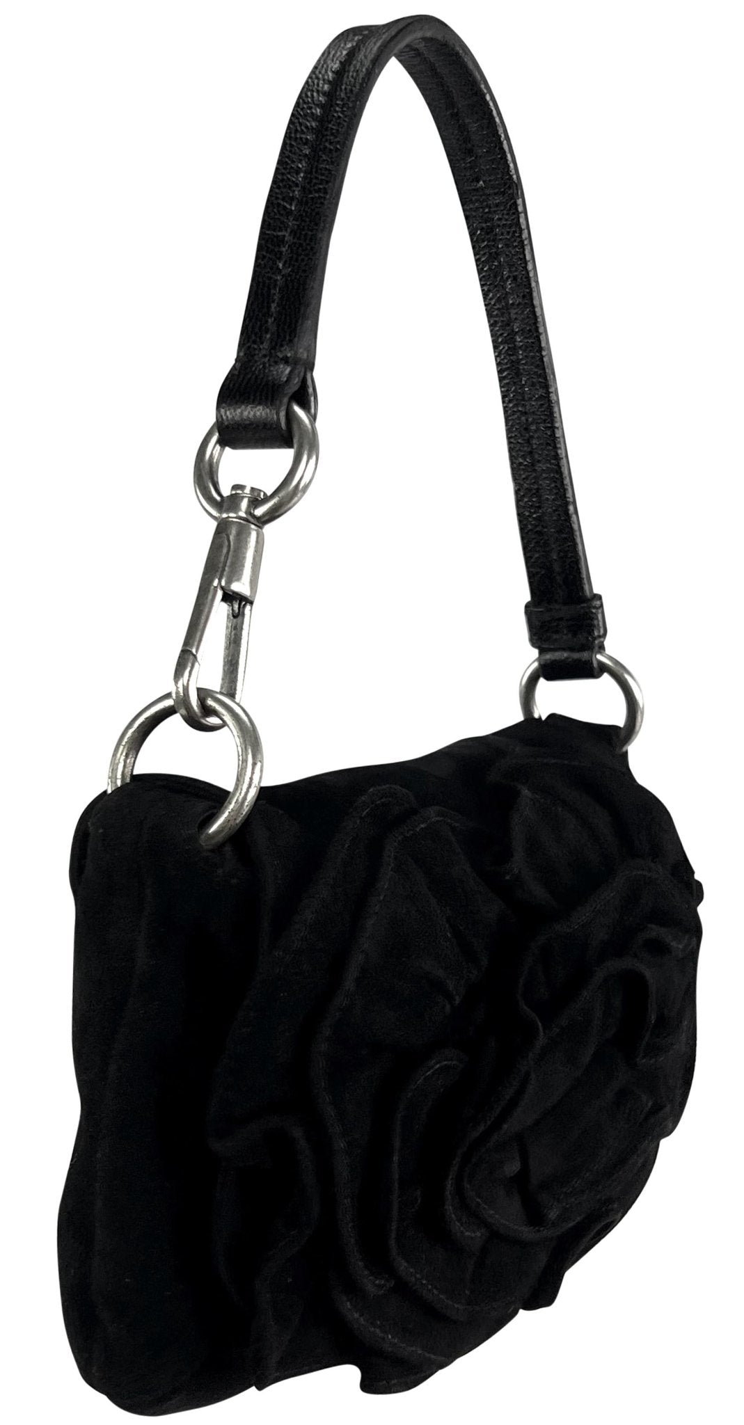 2003 Yves Saint Laurent by Tom Ford Black Suede Flower Super Mini Bag - RealList