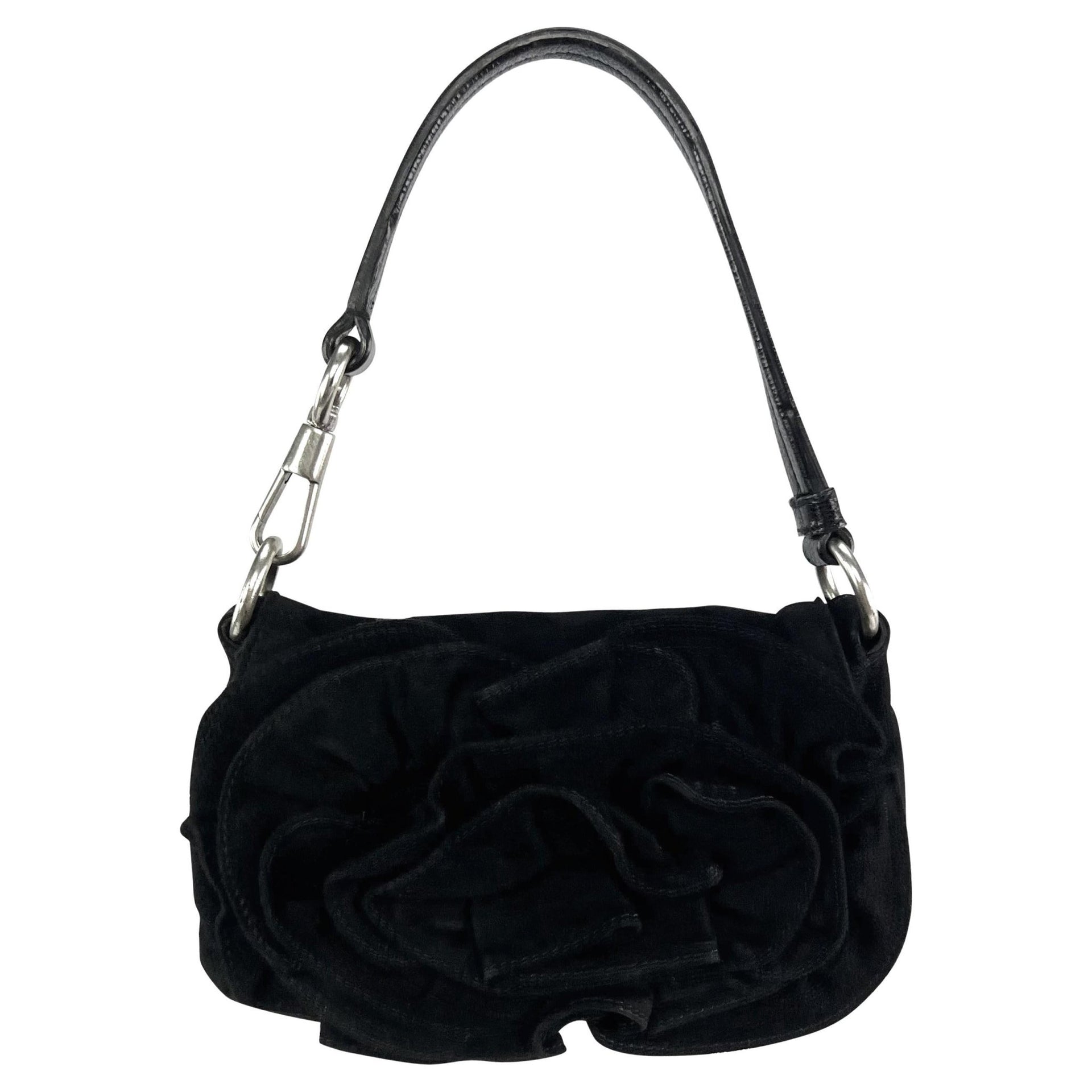 2003 Yves Saint Laurent by Tom Ford Black Suede Flower Super Mini Bag - RealList