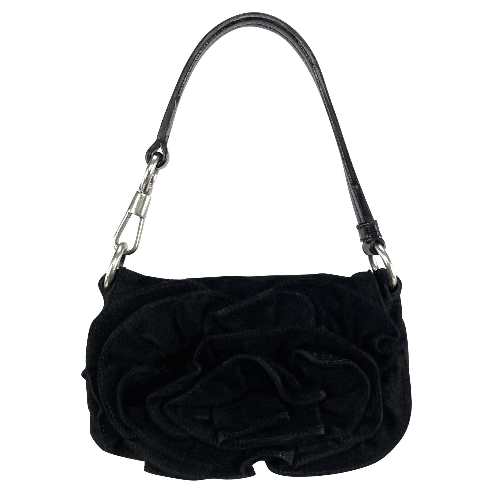 2003 Yves Saint Laurent by Tom Ford Black Suede Flower Super Mini Bag - RealList