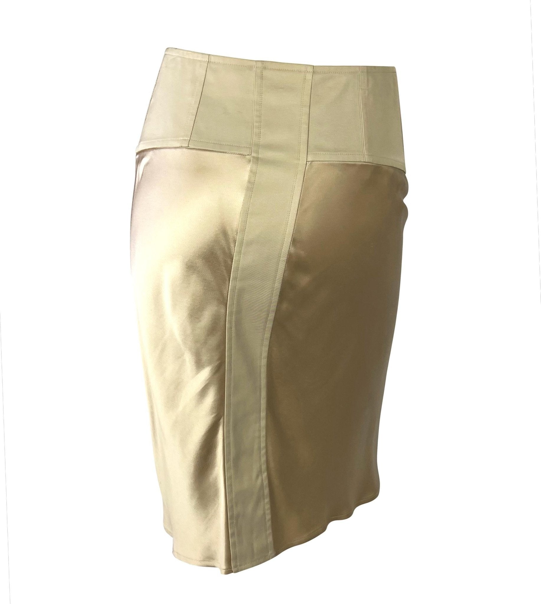 2003 Yves Saint Laurent by Tom Ford Champagne Silk Satin Jacket Skirt Set - RealList