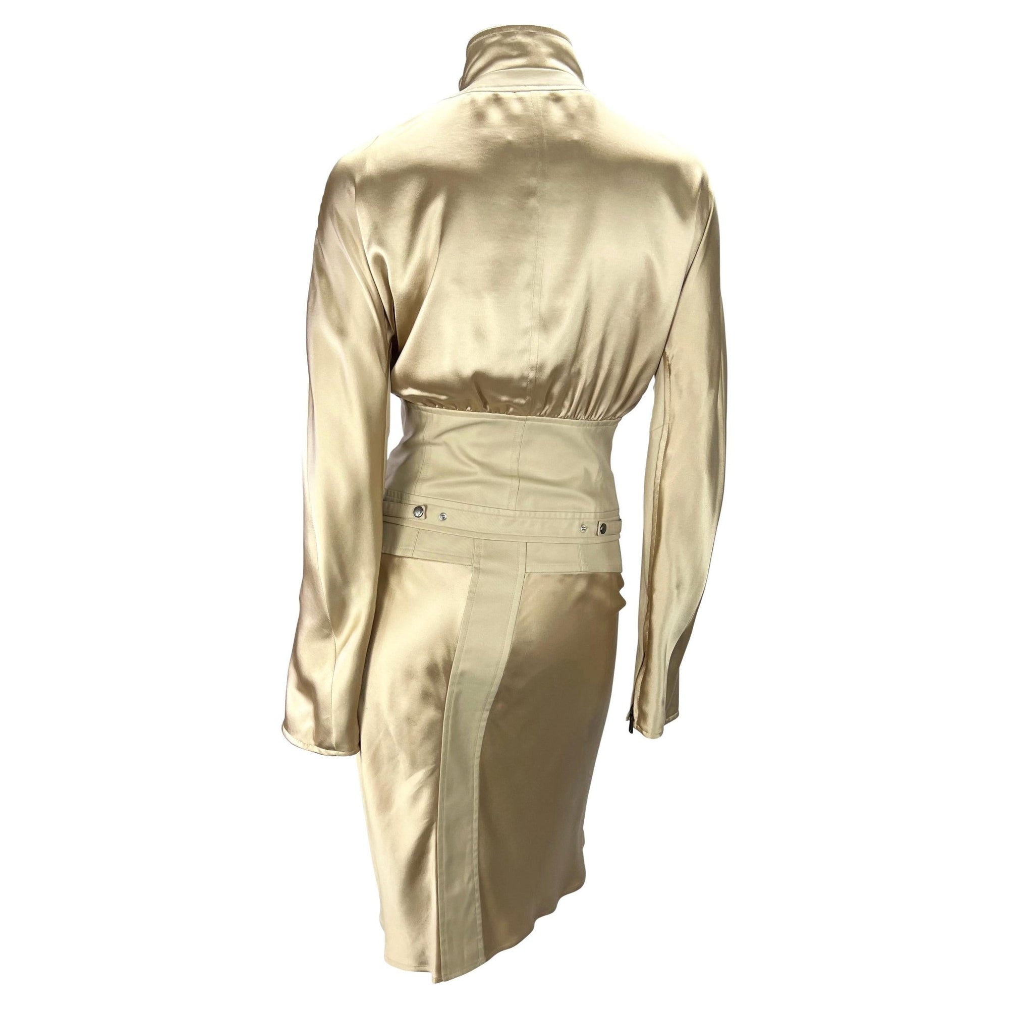 2003 Yves Saint Laurent by Tom Ford Champagne Silk Satin Jacket Skirt Set - RealList