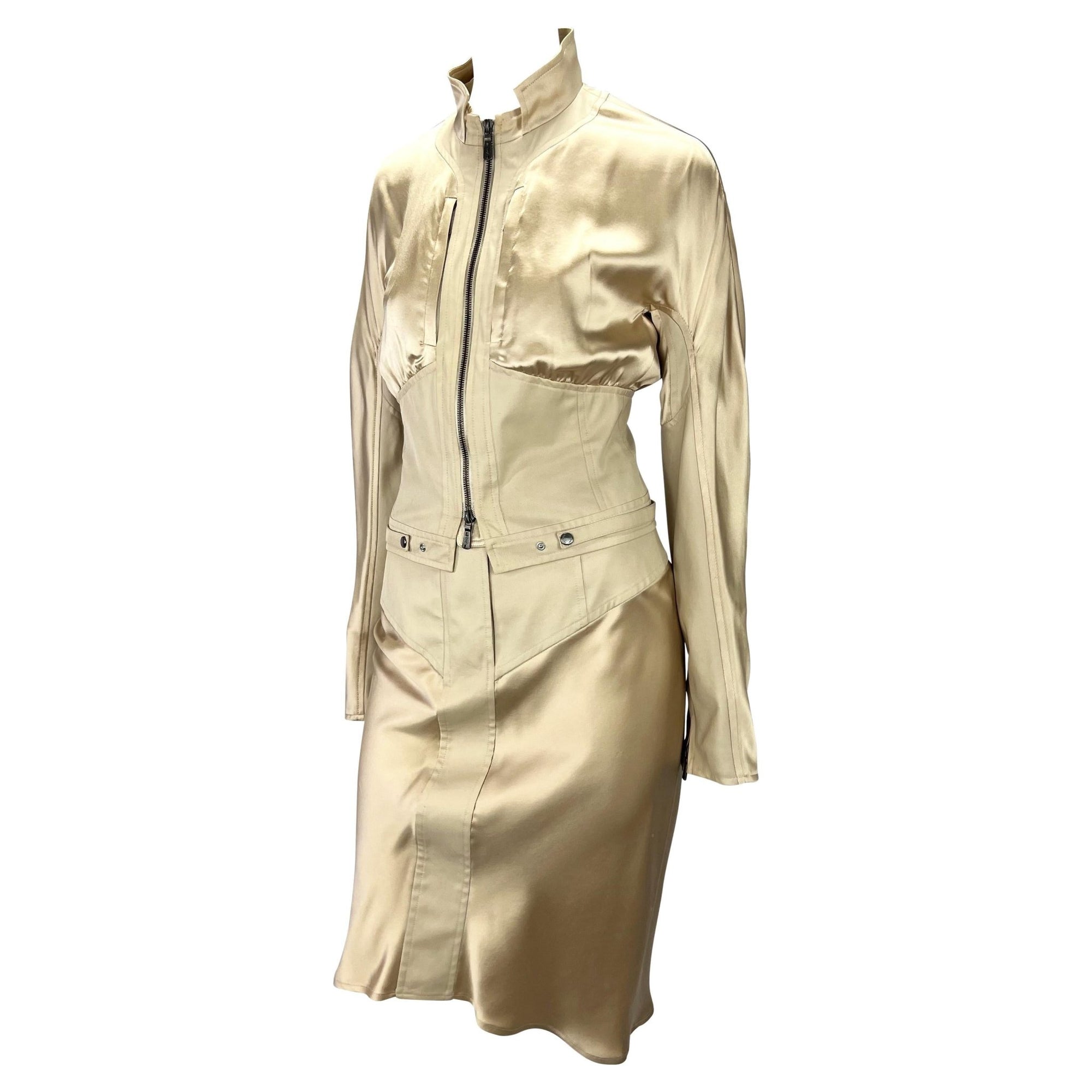 2003 Yves Saint Laurent by Tom Ford Champagne Silk Satin Jacket Skirt Set - RealList
