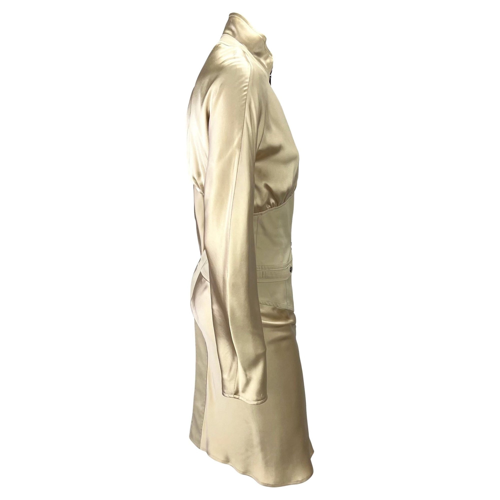 2003 Yves Saint Laurent by Tom Ford Champagne Silk Satin Jacket Skirt Set - RealList