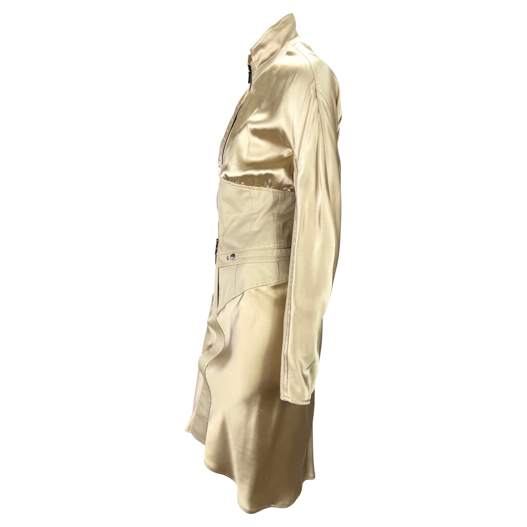 2003 Yves Saint Laurent by Tom Ford Champagne Silk Satin Jacket Skirt Set - RealList