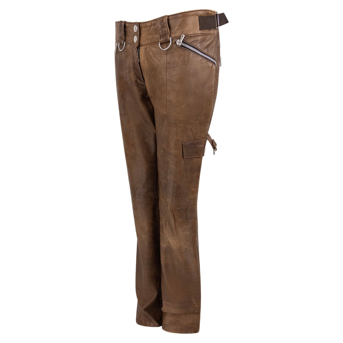 2004 Dolce & Gabbana Brown Distressed Leather D - Ring Pants - RealList
