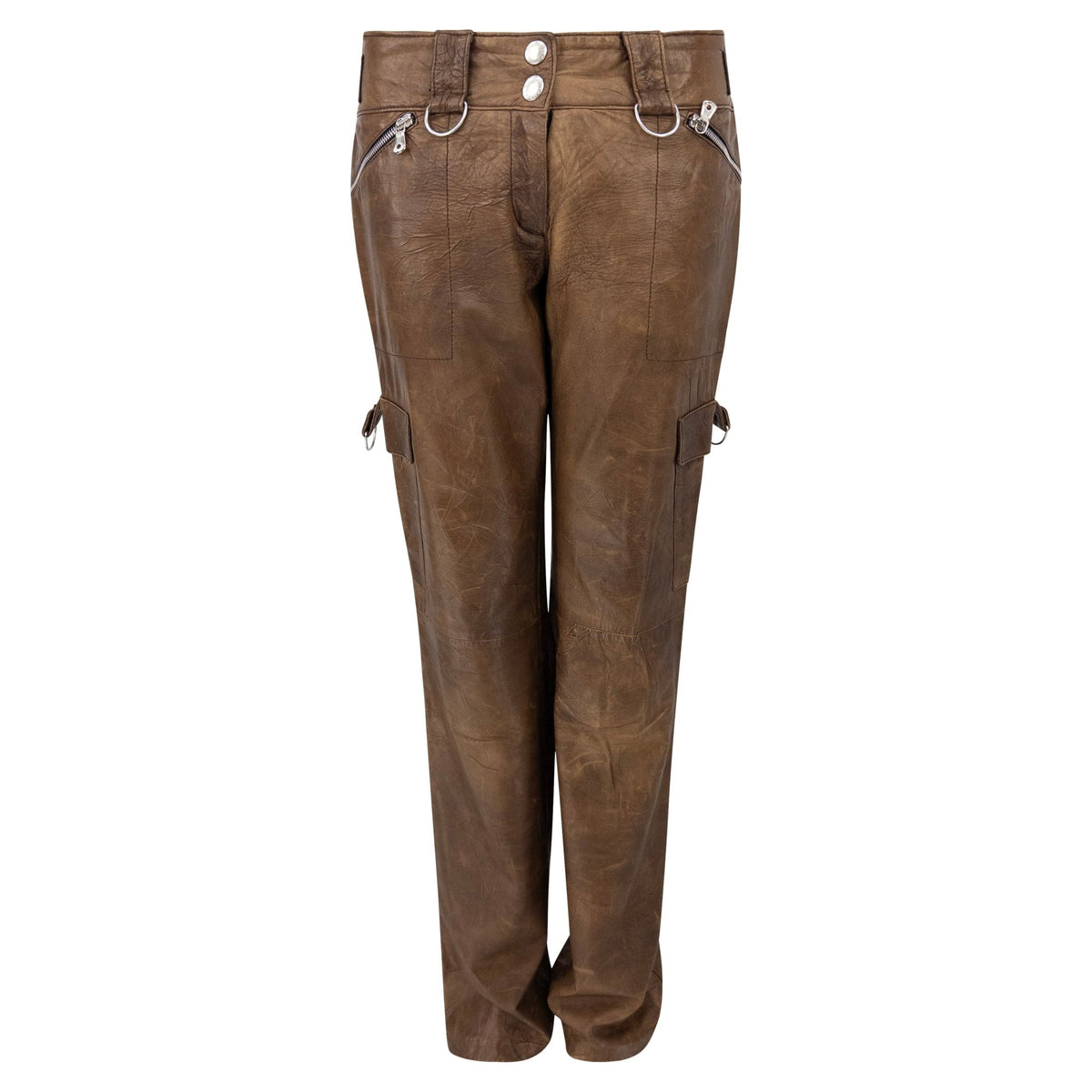 2004 Dolce & Gabbana Brown Distressed Leather D - Ring Pants - RealList