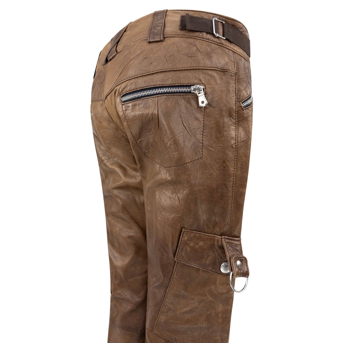 2004 Dolce & Gabbana Brown Distressed Leather D - Ring Pants - RealList