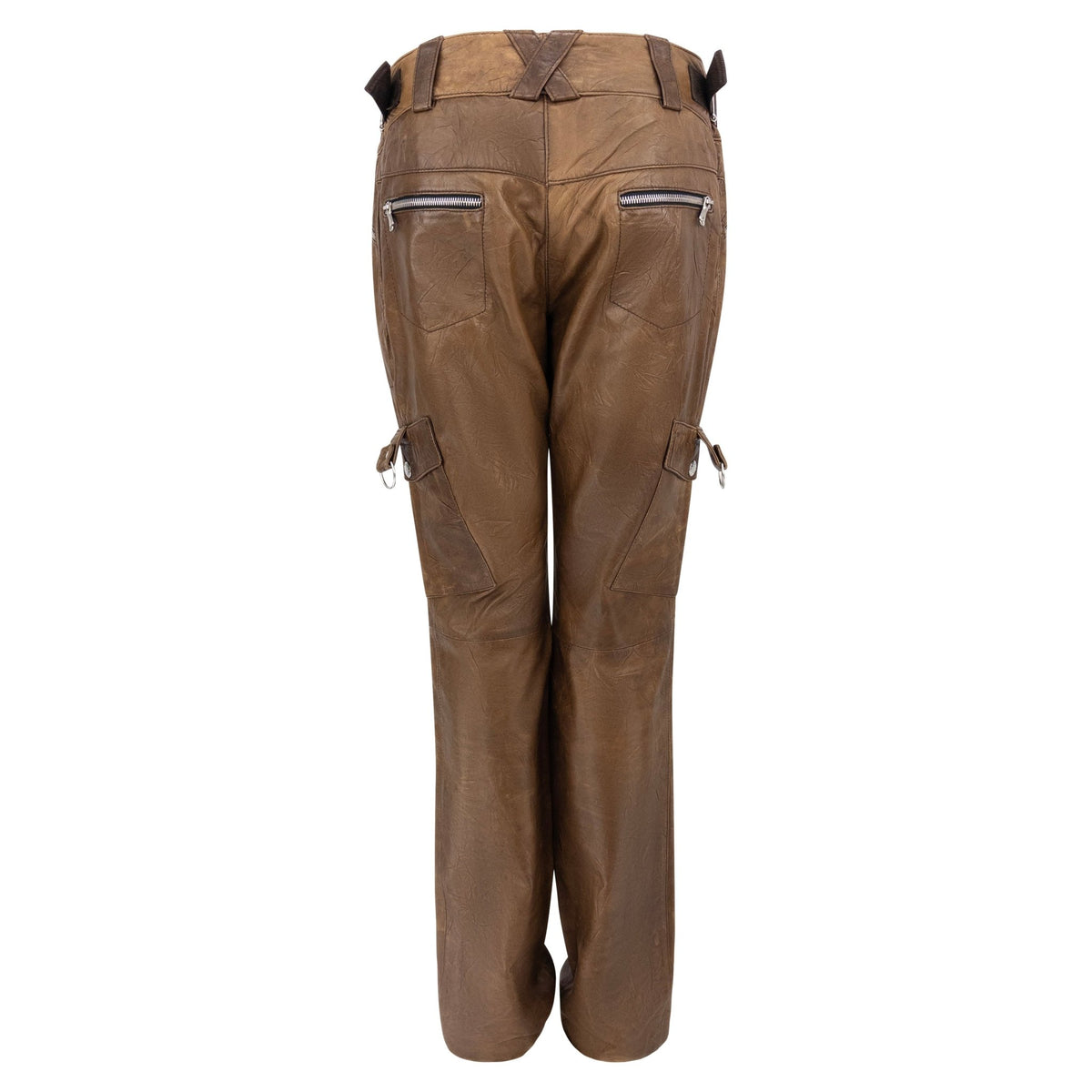 2004 Dolce & Gabbana Brown Distressed Leather D - Ring Pants - RealList