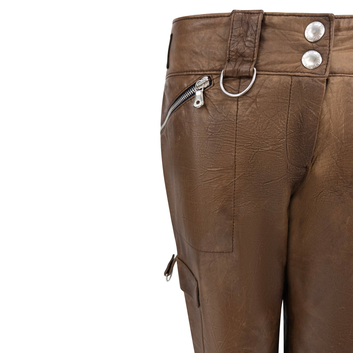 2004 Dolce & Gabbana Brown Distressed Leather D - Ring Pants - RealList