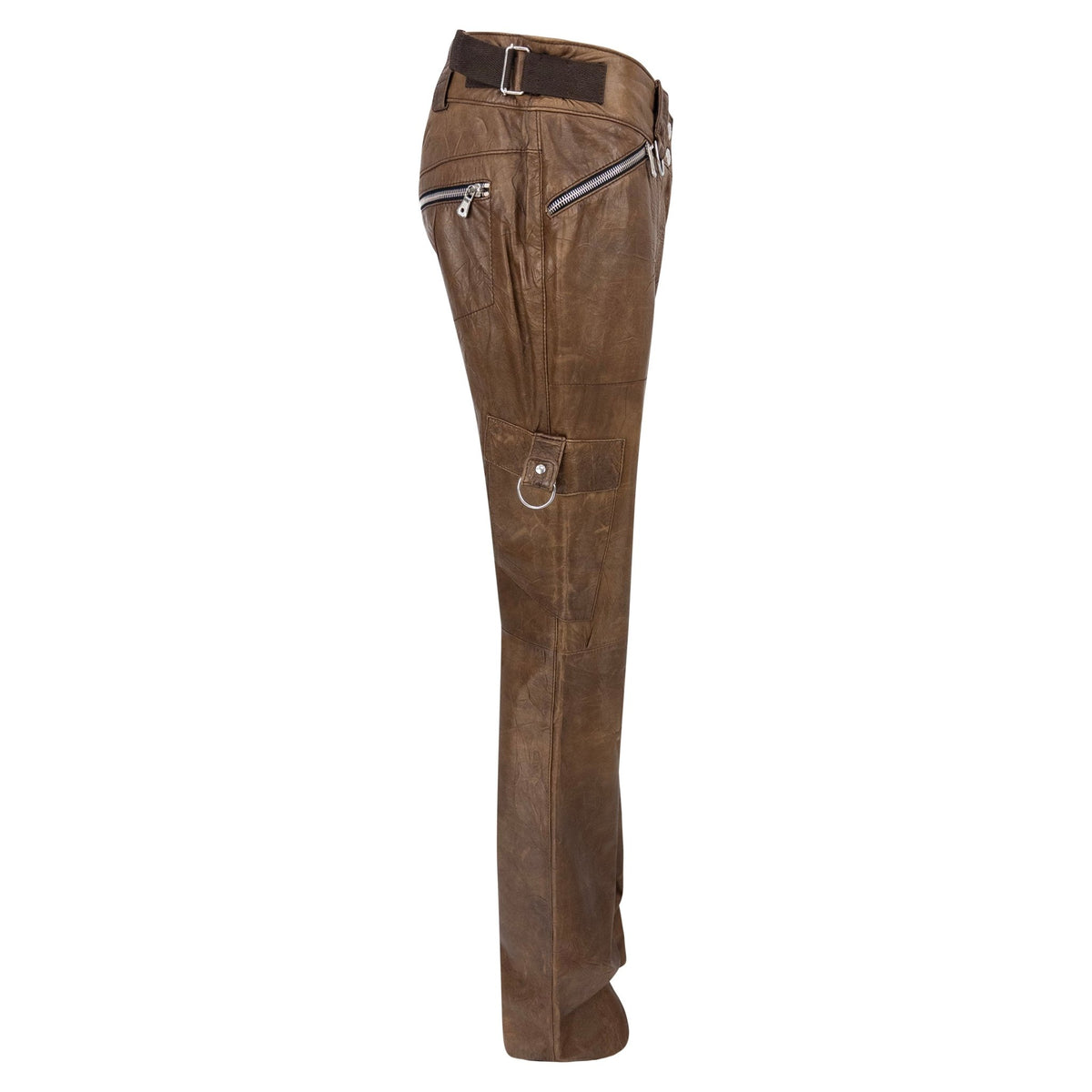 2004 Dolce & Gabbana Brown Distressed Leather D - Ring Pants - RealList